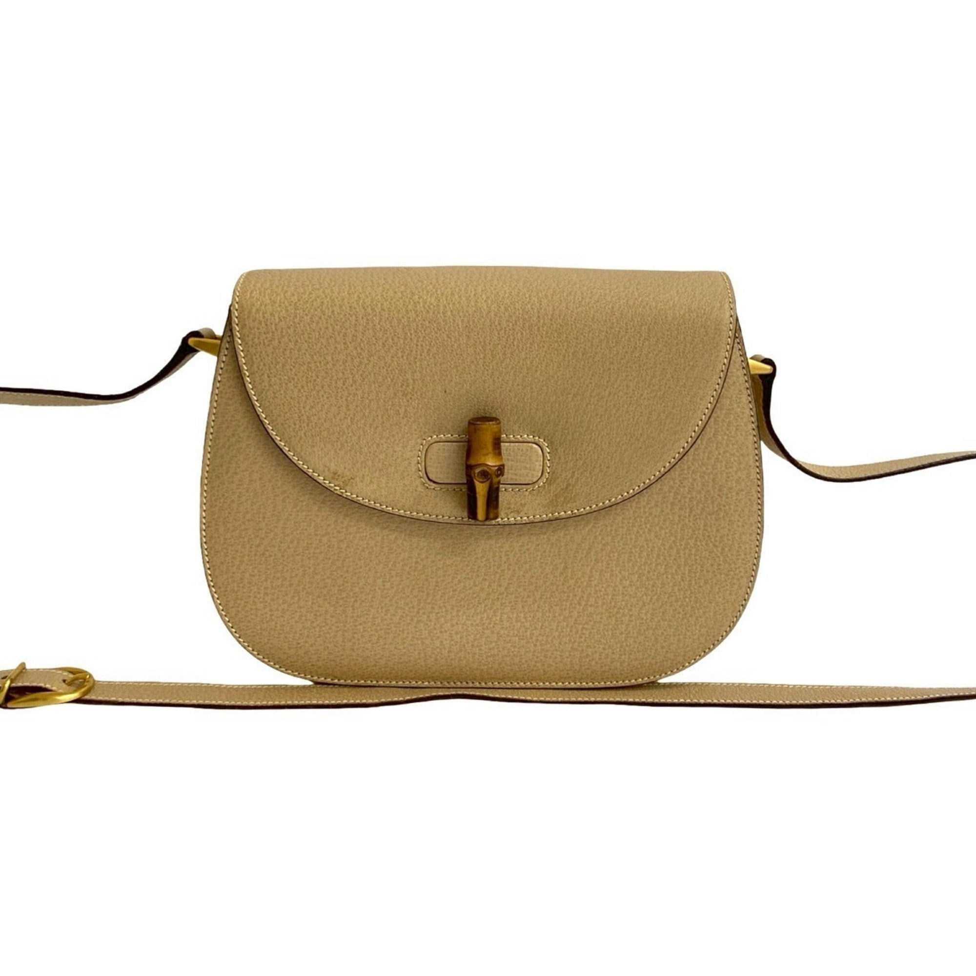 Gucci Beige Leather Bamboo Pochette Shoulder Bag (Pre-Owned)