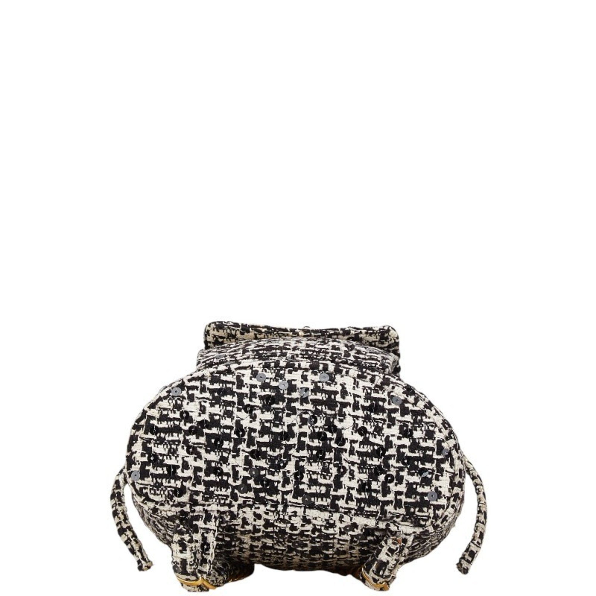 Chanel Black White Tweed Spangles Backpack (Pre-Owned)
