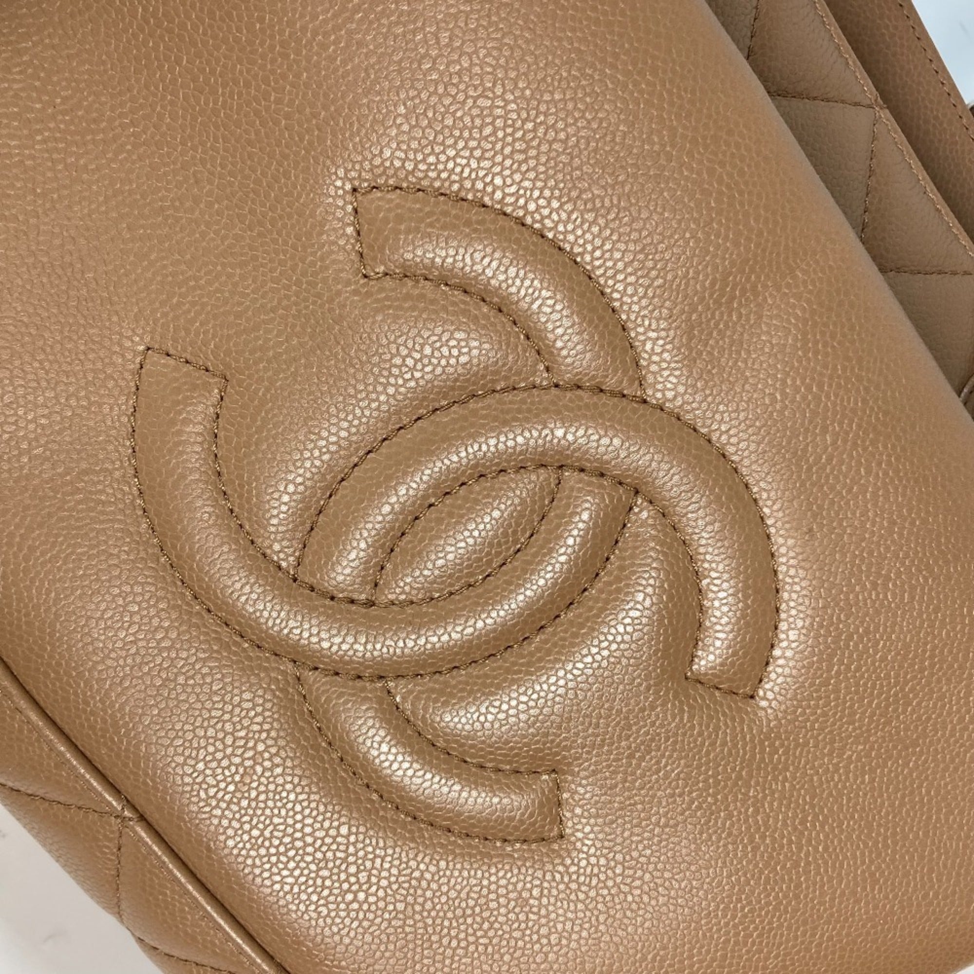 Chanel Beige Grained Calfskin Shoulder Bag Tote Bag (Pre-Owned)