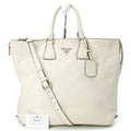 Prada White Leather Shoulder Bag Tote Bag (Pre-Owned)