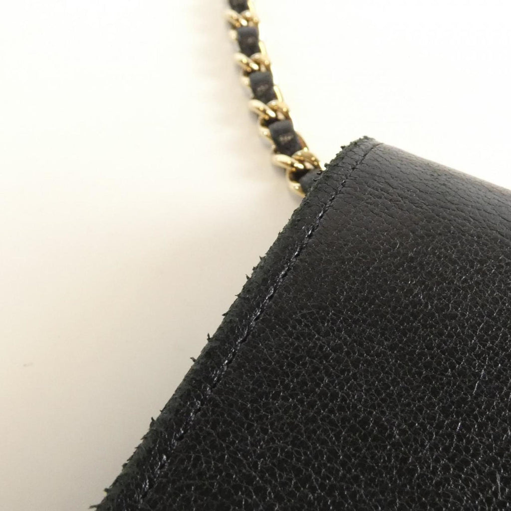 Chanel Beige Black Leather Chain/Shoulder Wallet (Pre-Owned)