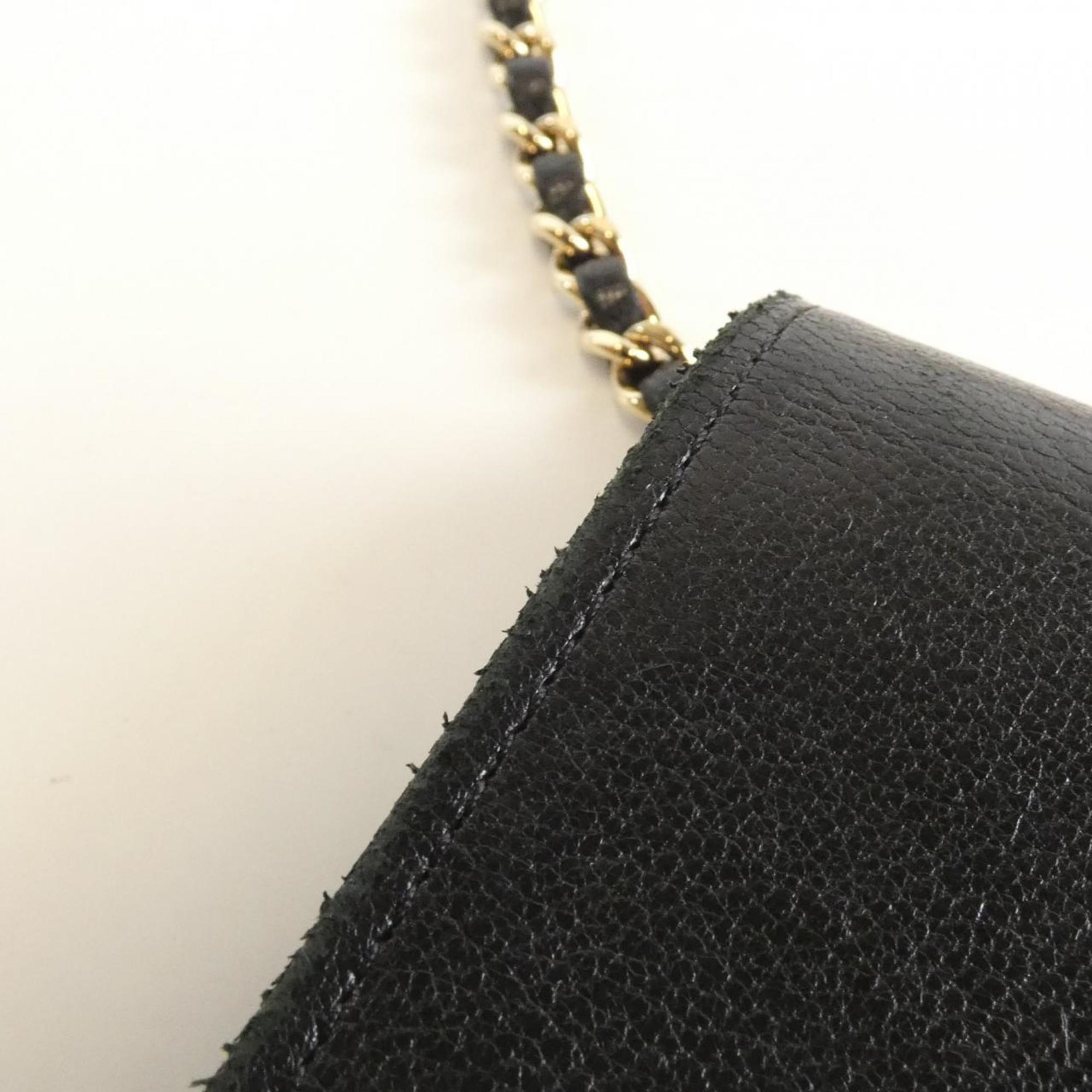 Chanel Beige Black Leather Chain/Shoulder Wallet (Pre-Owned)