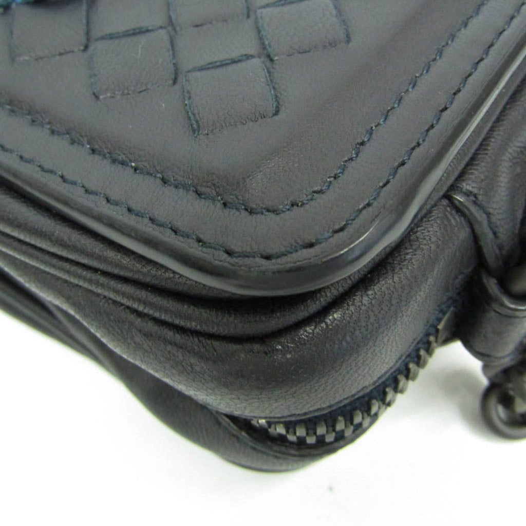Bottega Veneta Belt Flap Camera Bag Intrecciato Nappa Navy Leather Shoulder Bag Bag (Pre-Owned)