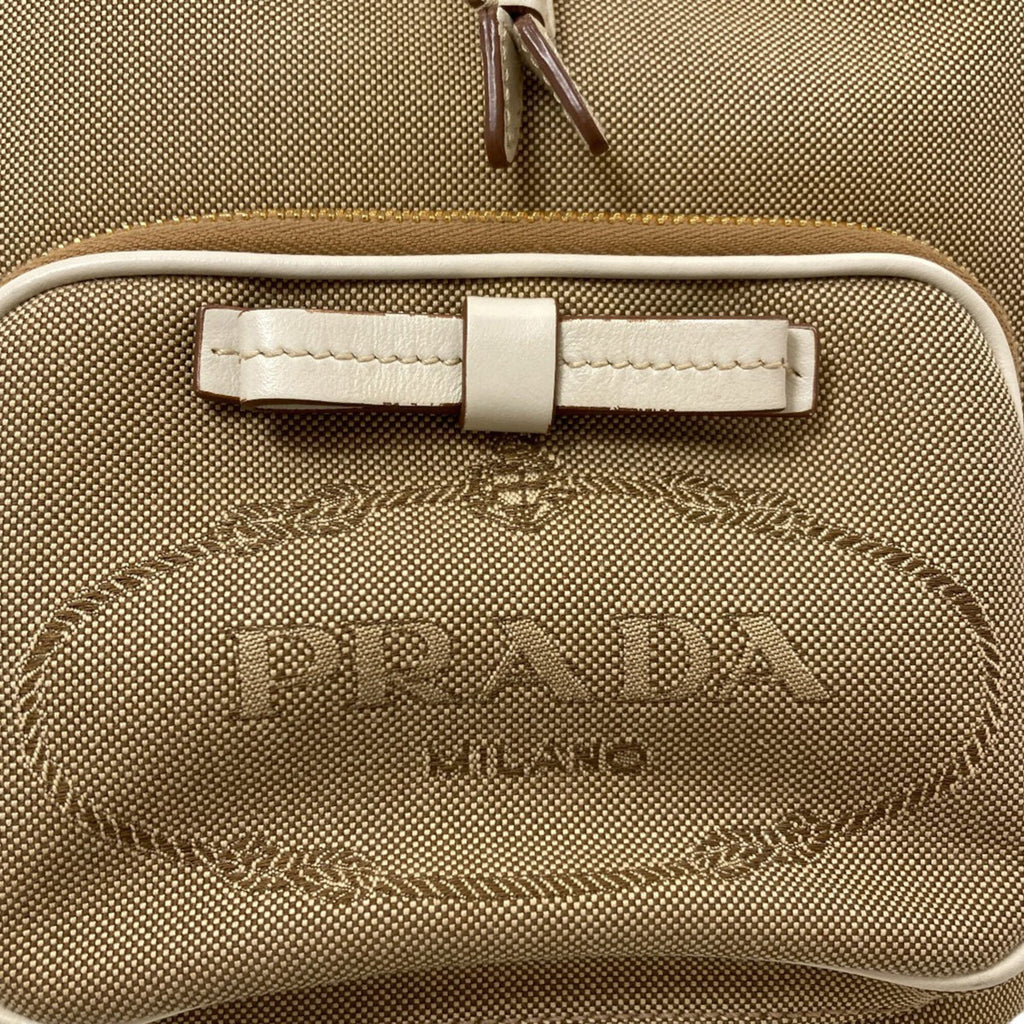 Prada Brown White Canvas Handbag (Pre-Owned)