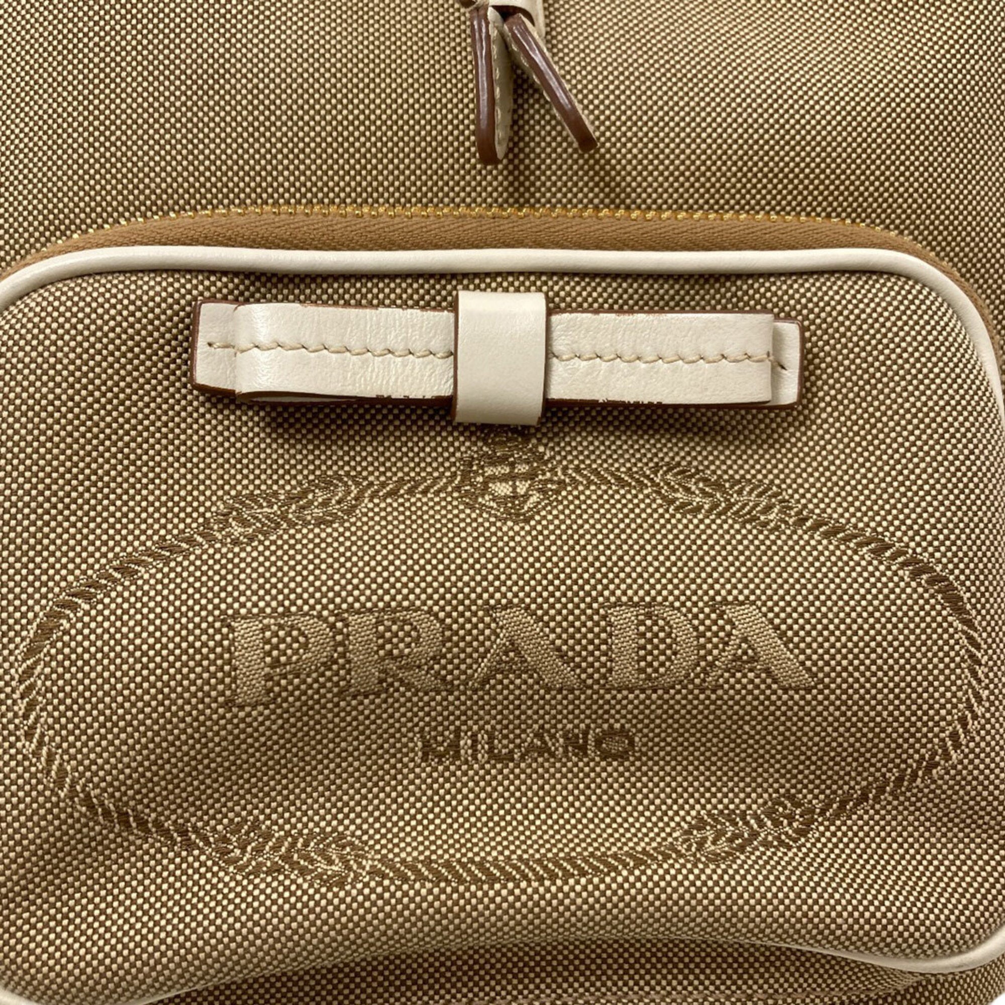 Prada Brown White Canvas Handbag (Pre-Owned)