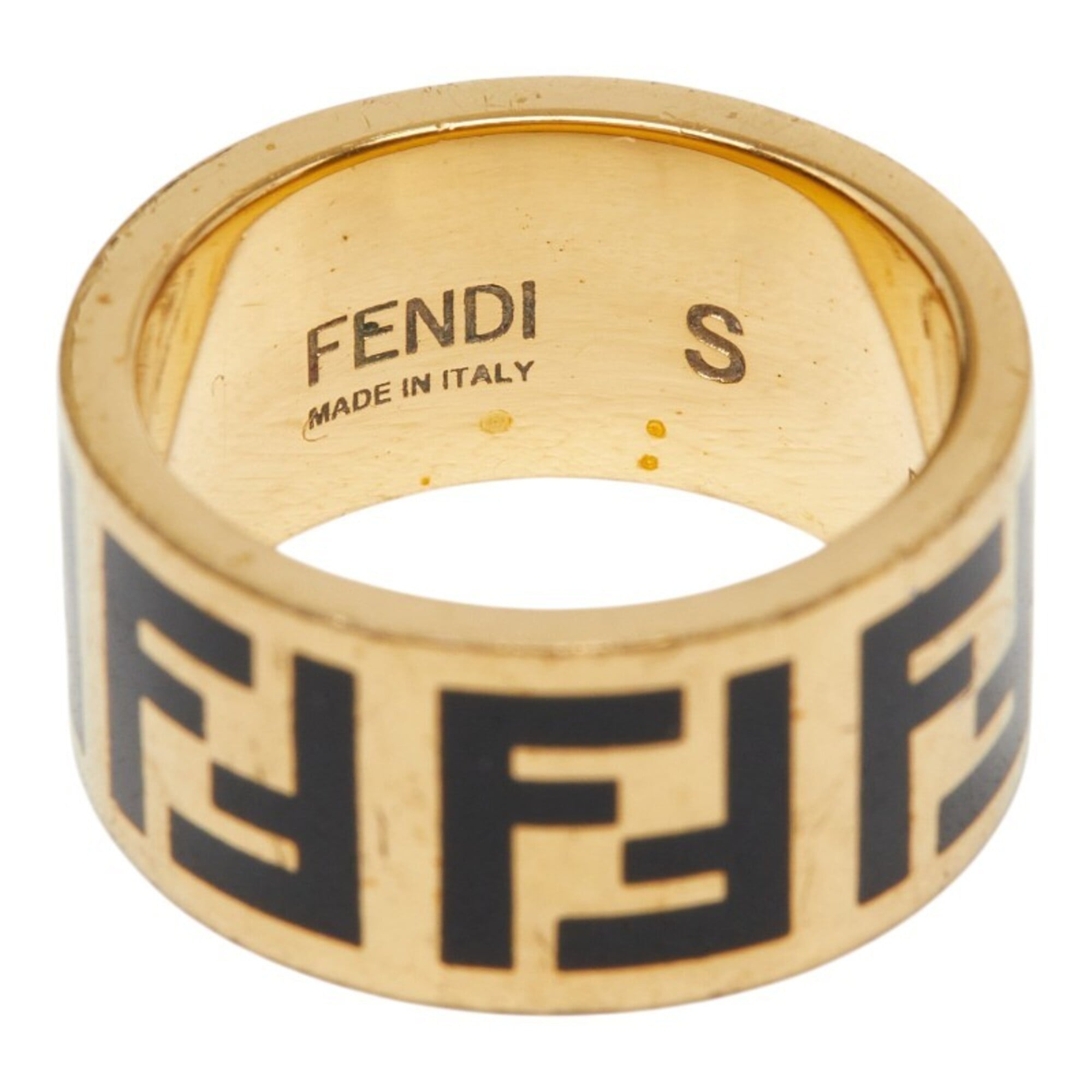 Fendi Gold Black Gold Plating Band Ring (Pre-Owned)