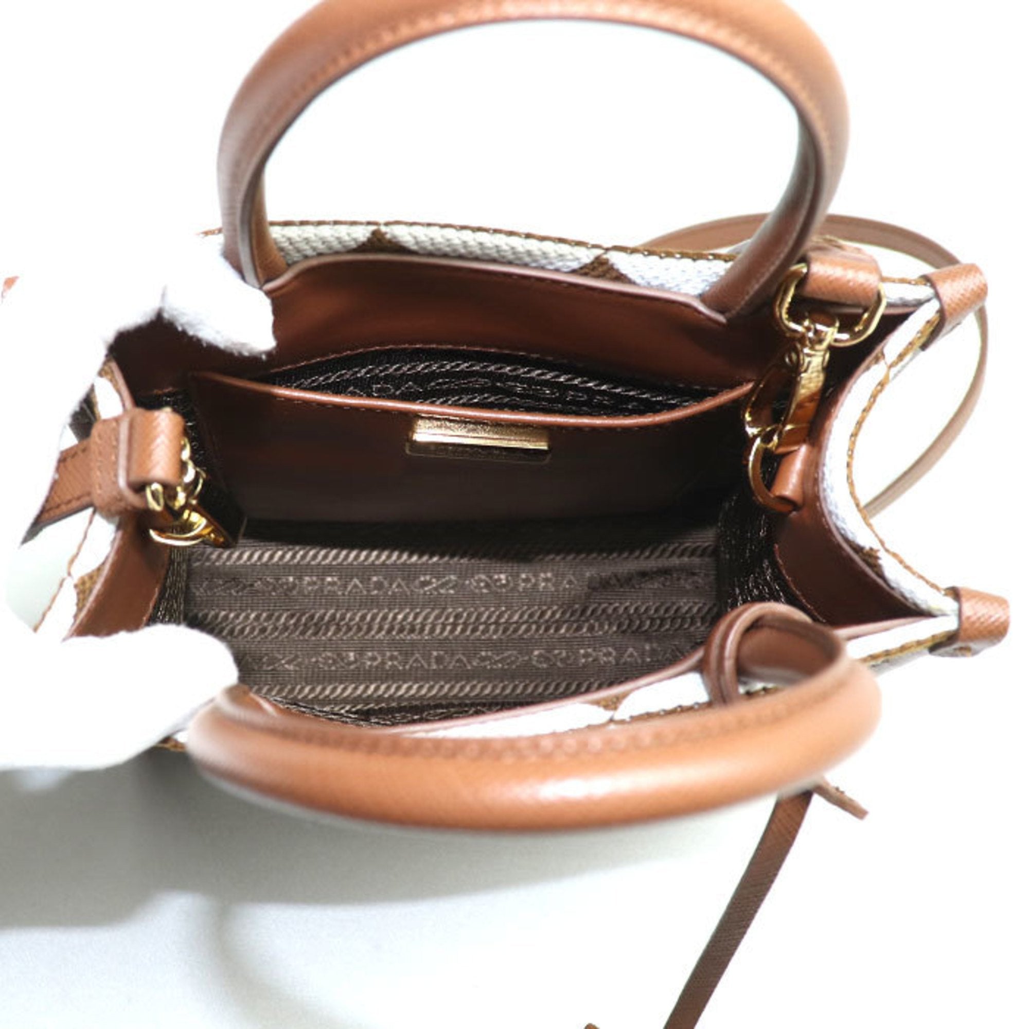 Prada Brown White Nylon Leather Shoulder Bag (Pre-Owned)