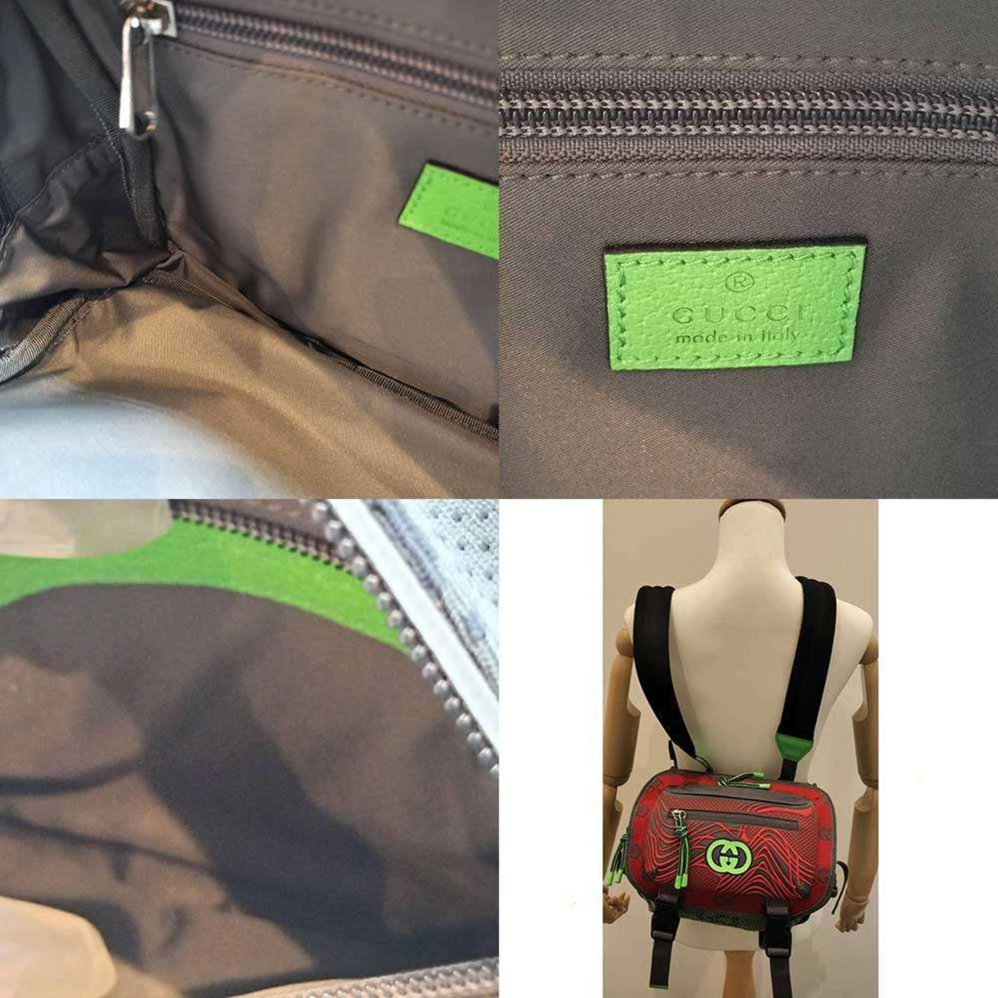 Gucci Gray Green Red Color Nylon Backpack Fanny Pack (Pre-Owned)