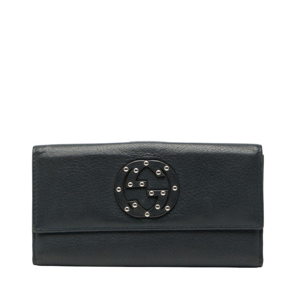 Gucci Navy Leather Long Wallet (Bi-Fold) (Pre-Owned)