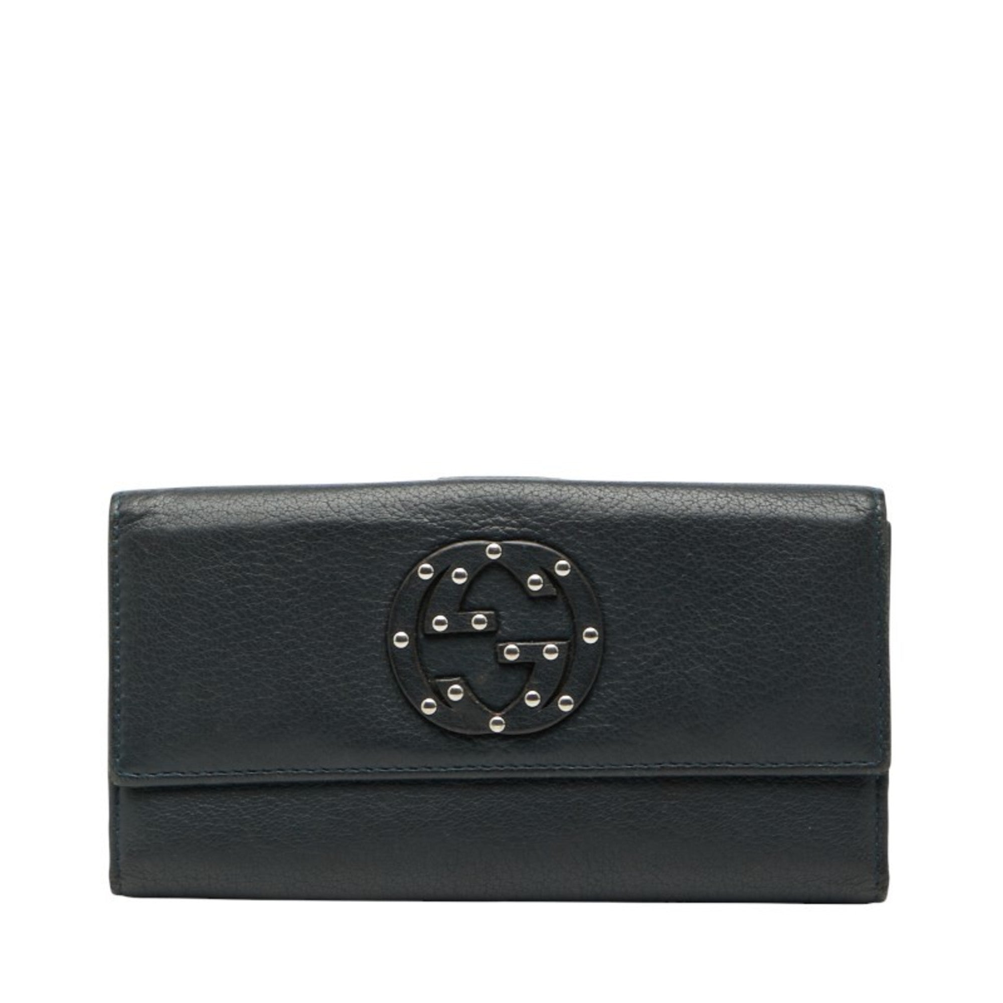Gucci Navy Leather Long Wallet (Bi-Fold) (Pre-Owned)
