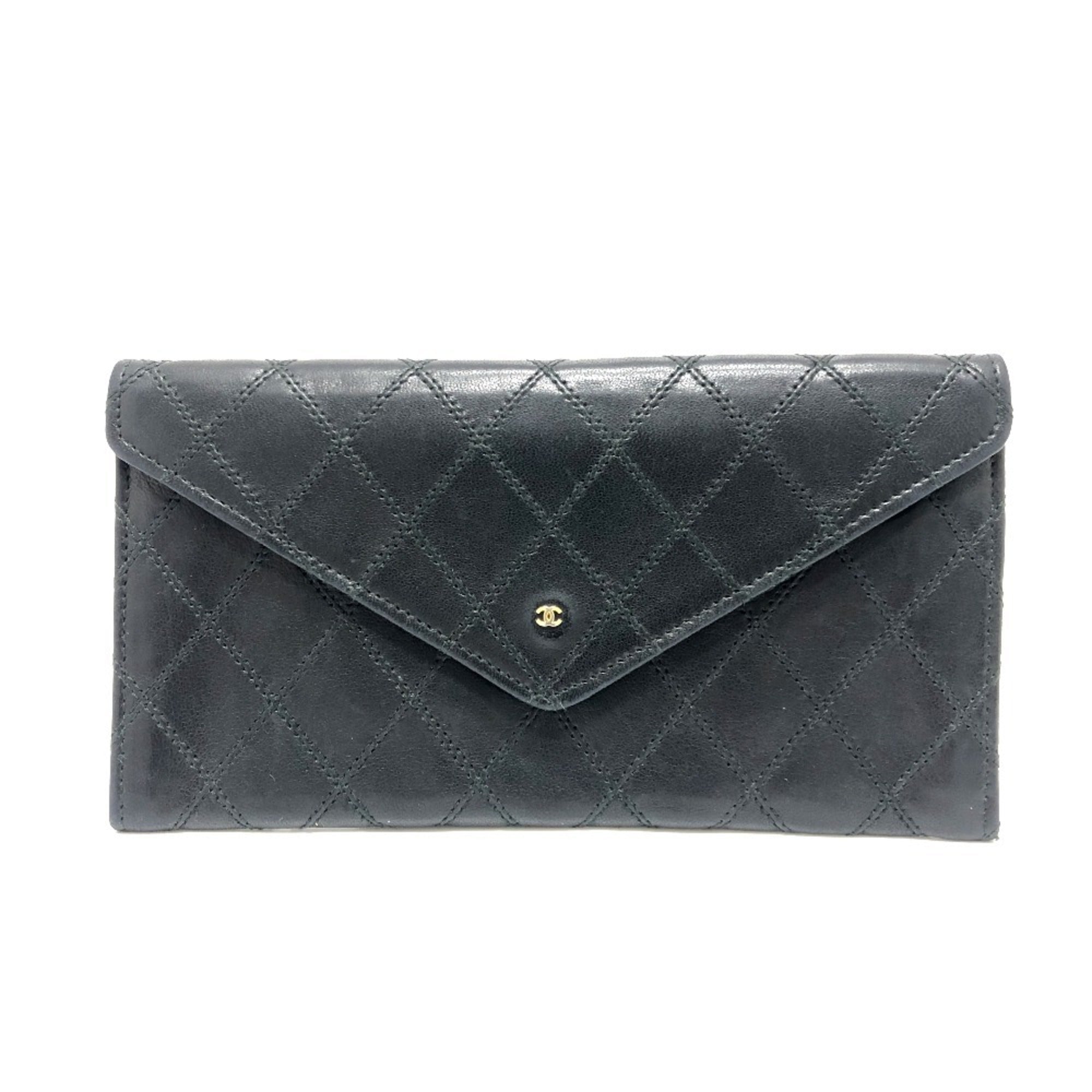 Chanel Black Leather Long Wallet (Bi-Fold) (Pre-Owned)