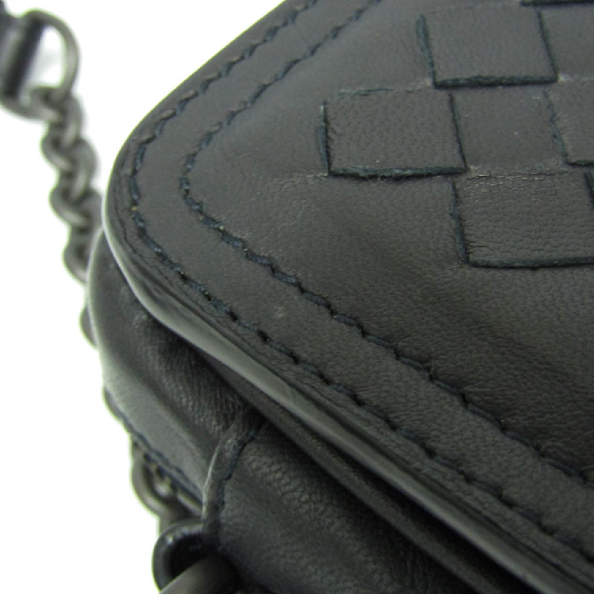 Bottega Veneta Belt Flap Camera Bag Intrecciato Nappa Navy Leather Shoulder Bag Bag (Pre-Owned)