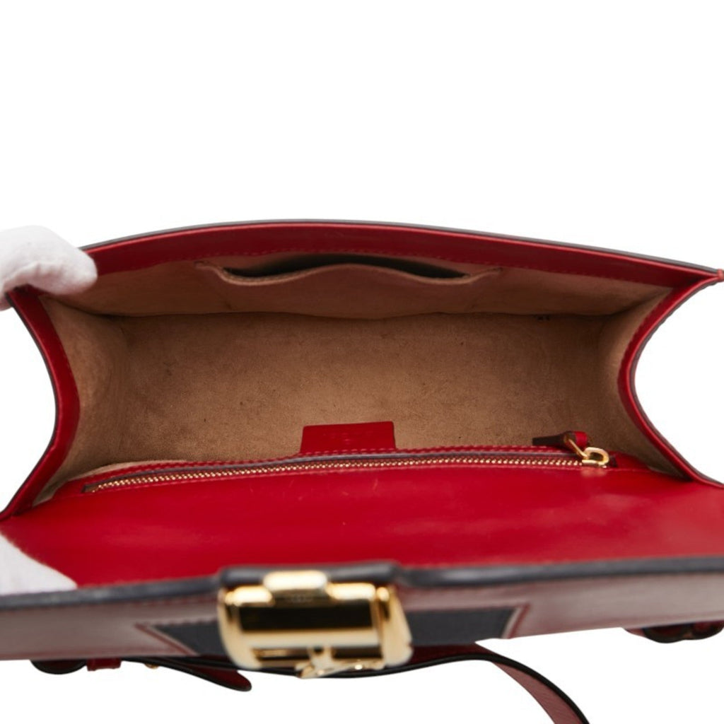 Gucci Navy Red Color Leather Shoulder Bag (Pre-Owned)