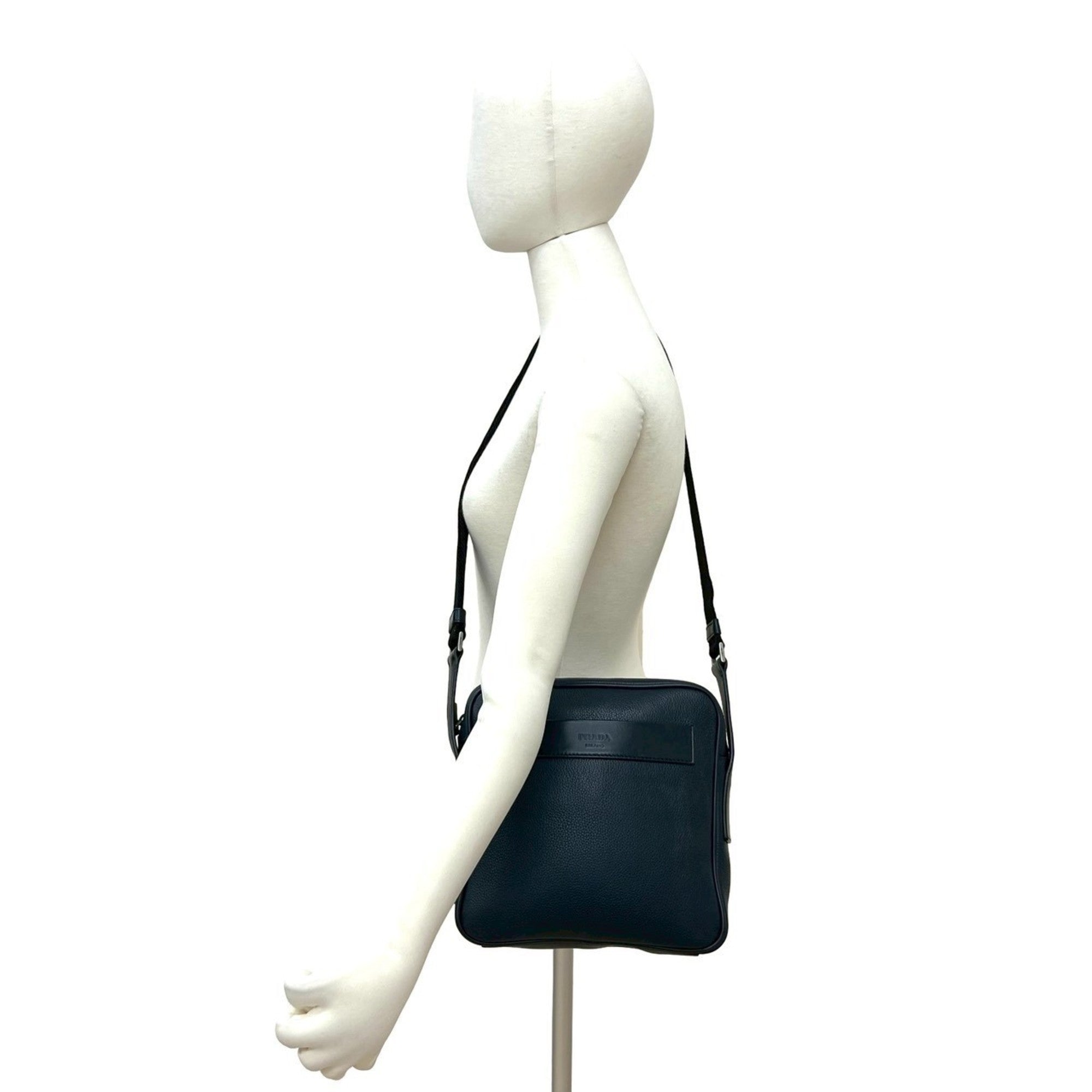Prada Navy Nylon Leather Pochette Shoulder Bag Sling Bag (Pre-Owned)