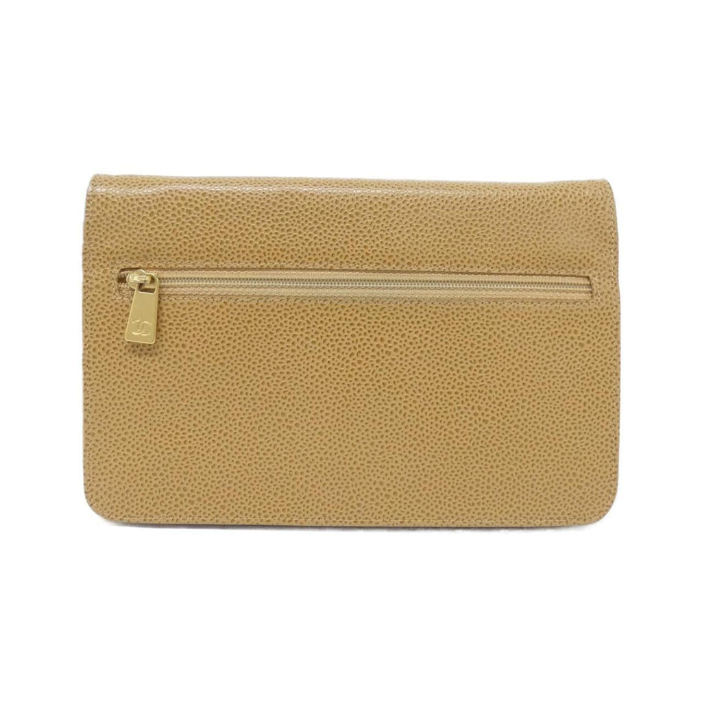Chanel Beige Grained Calfskin Chain/Shoulder Wallet (Pre-Owned)