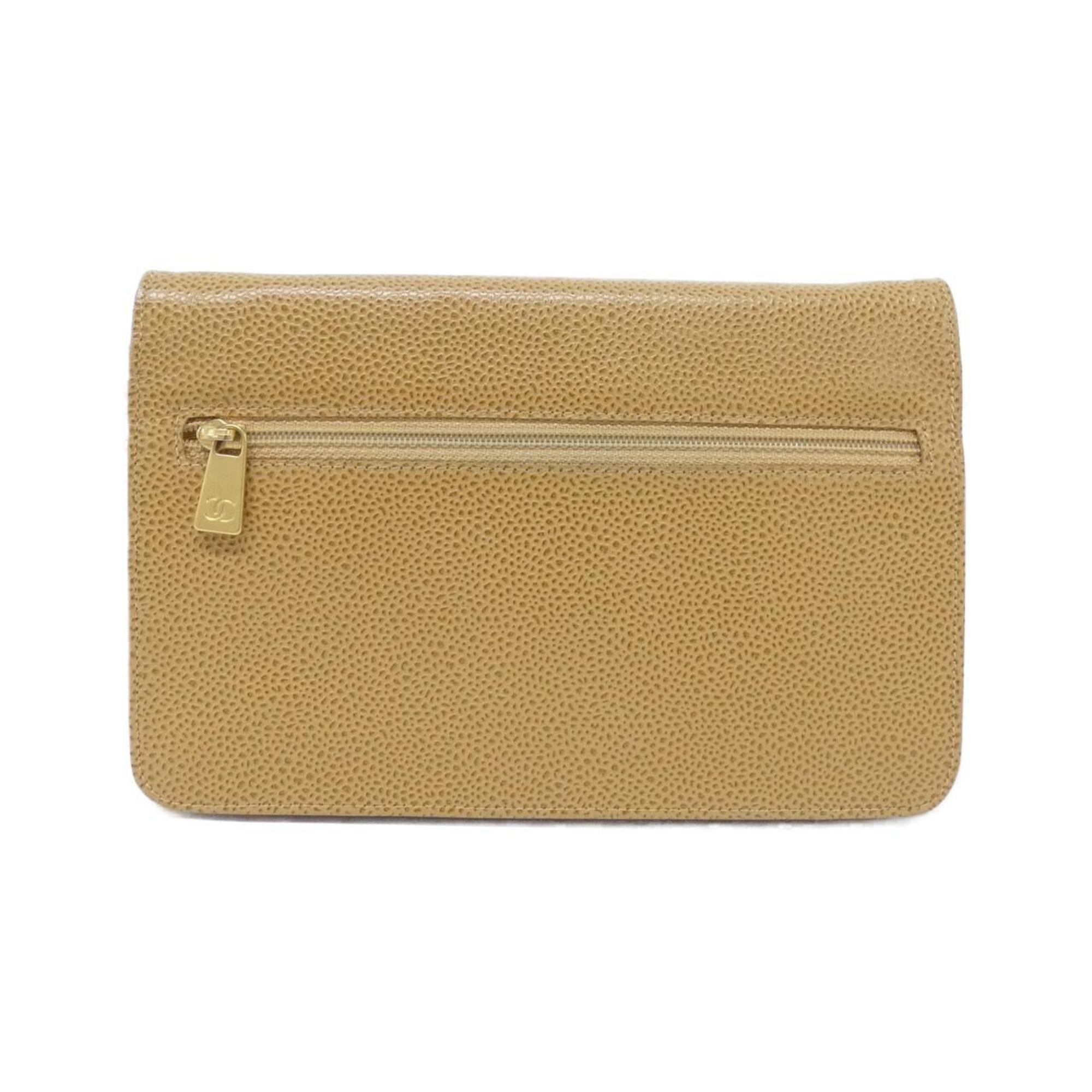 Chanel Beige Grained Calfskin Chain/Shoulder Wallet (Pre-Owned)