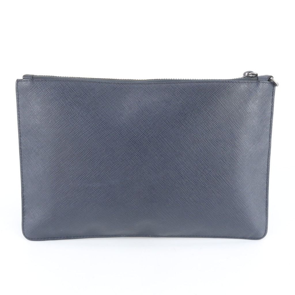 Prada Saffiano Brown Navy Leather Handbag (Pre-Owned)