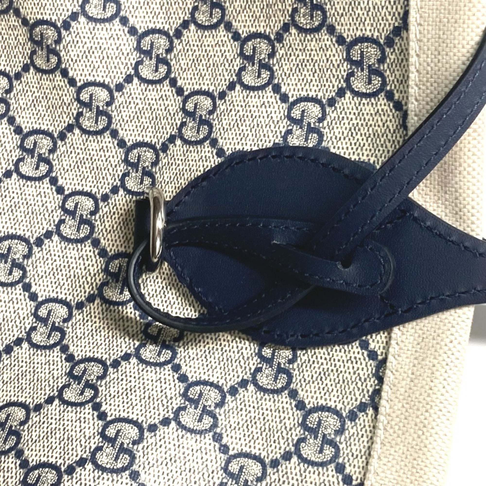 Gucci Beige Black Dark Navy Canvas Leather Shoulder Bag Tote Bag (Pre-Owned)
