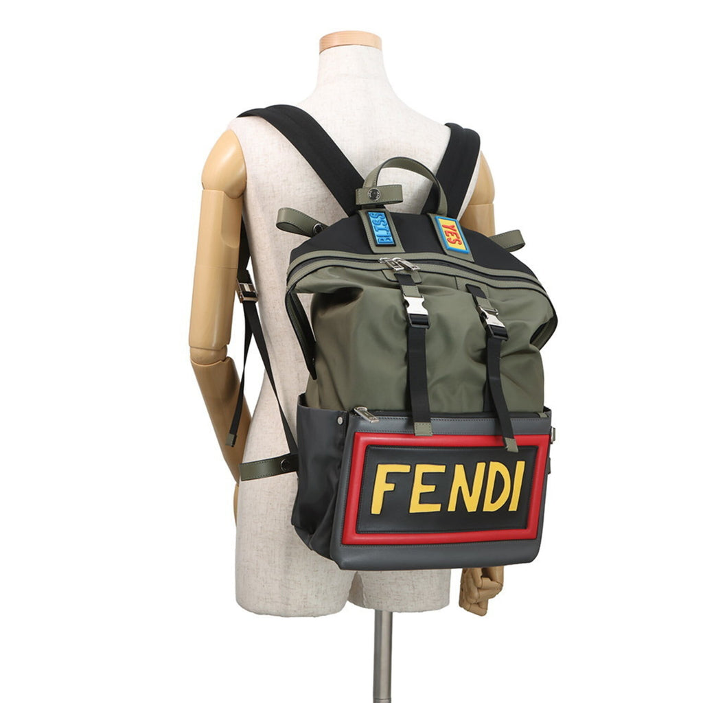 Fendi Khaki Multi-Color Nylon Leather Handbag (Pre-Owned)