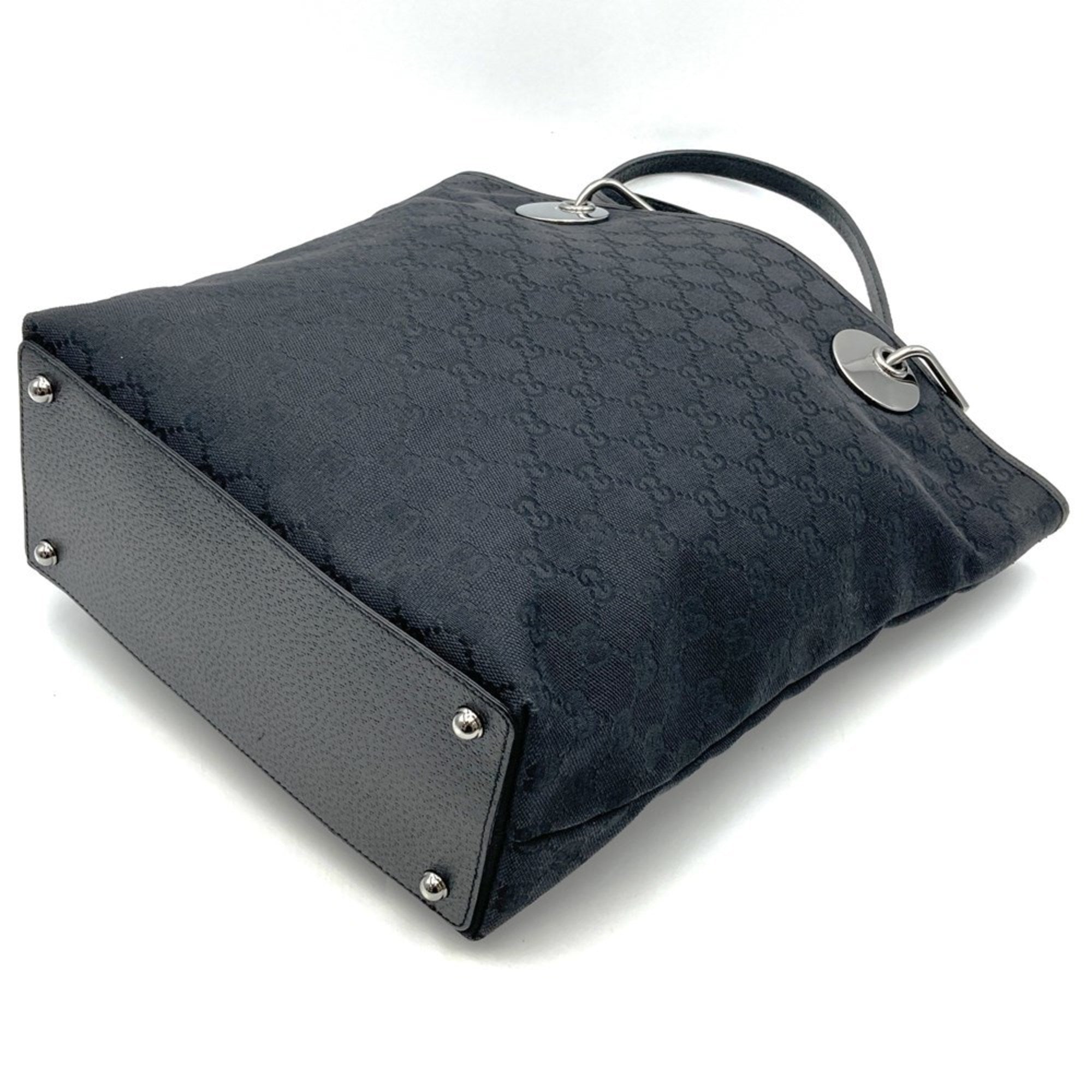 Gucci Gg Canvas Black Gg Canvas Leather Handbag Tote Bag (Pre-Owned)