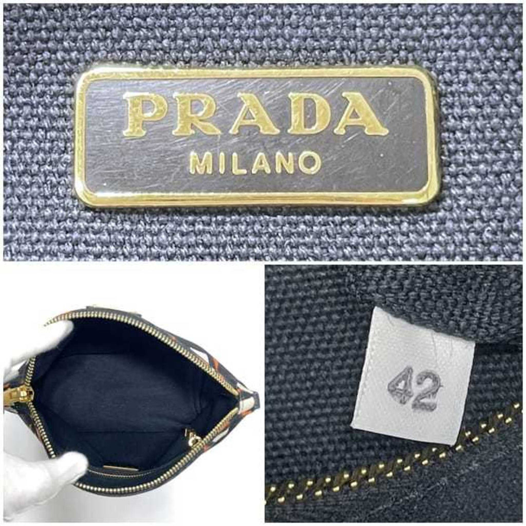 Prada Black Orange Canvas Leather Pouch (Pre-Owned)