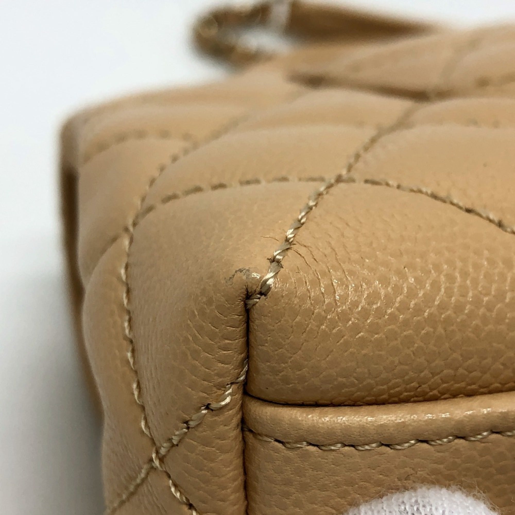 Chanel Beige Grained Calfskin Handbag Shoulder Bag (Pre-Owned)