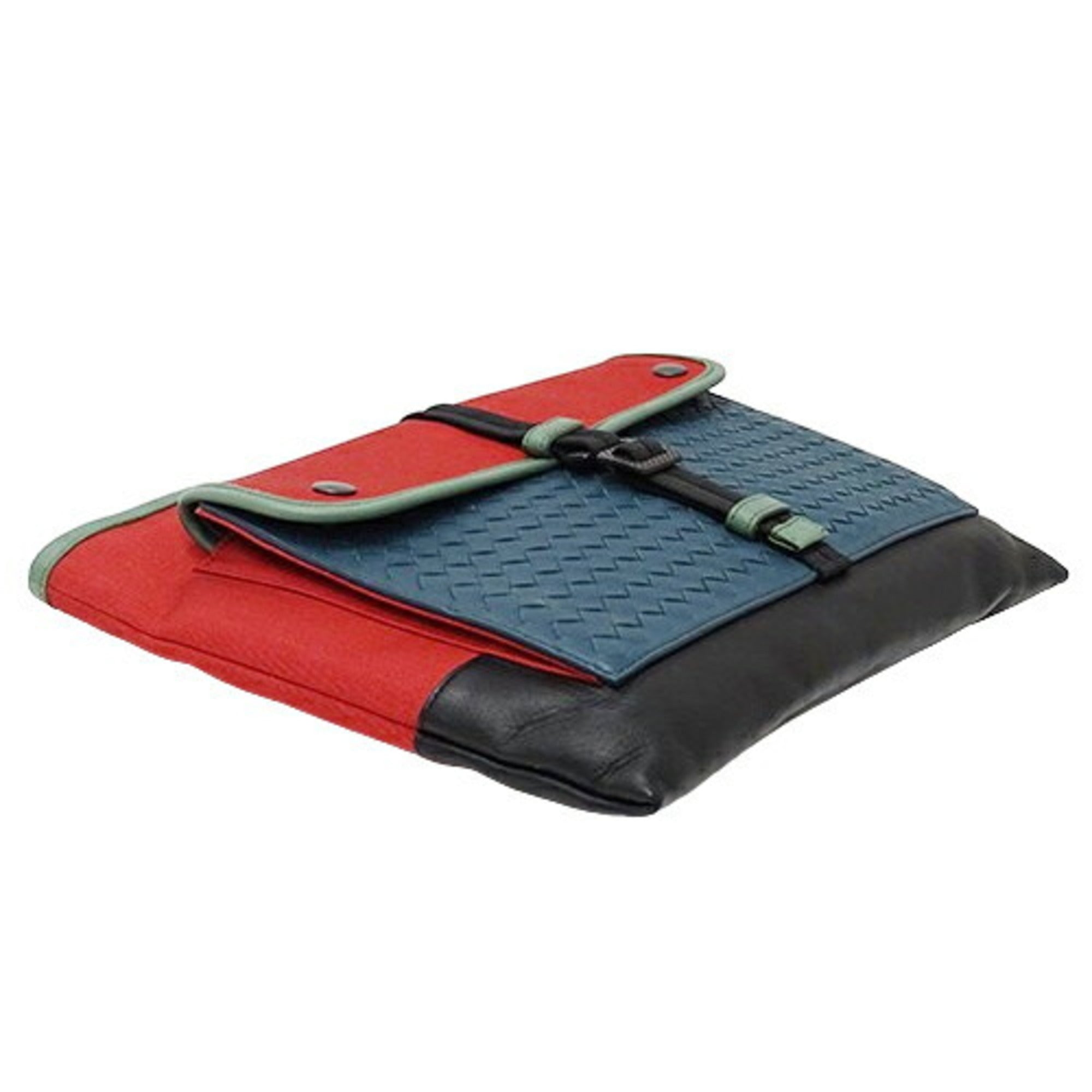 Bottega Veneta Black Blue Red Color Leather Nylon Clutch Bag (Pre-Owned)