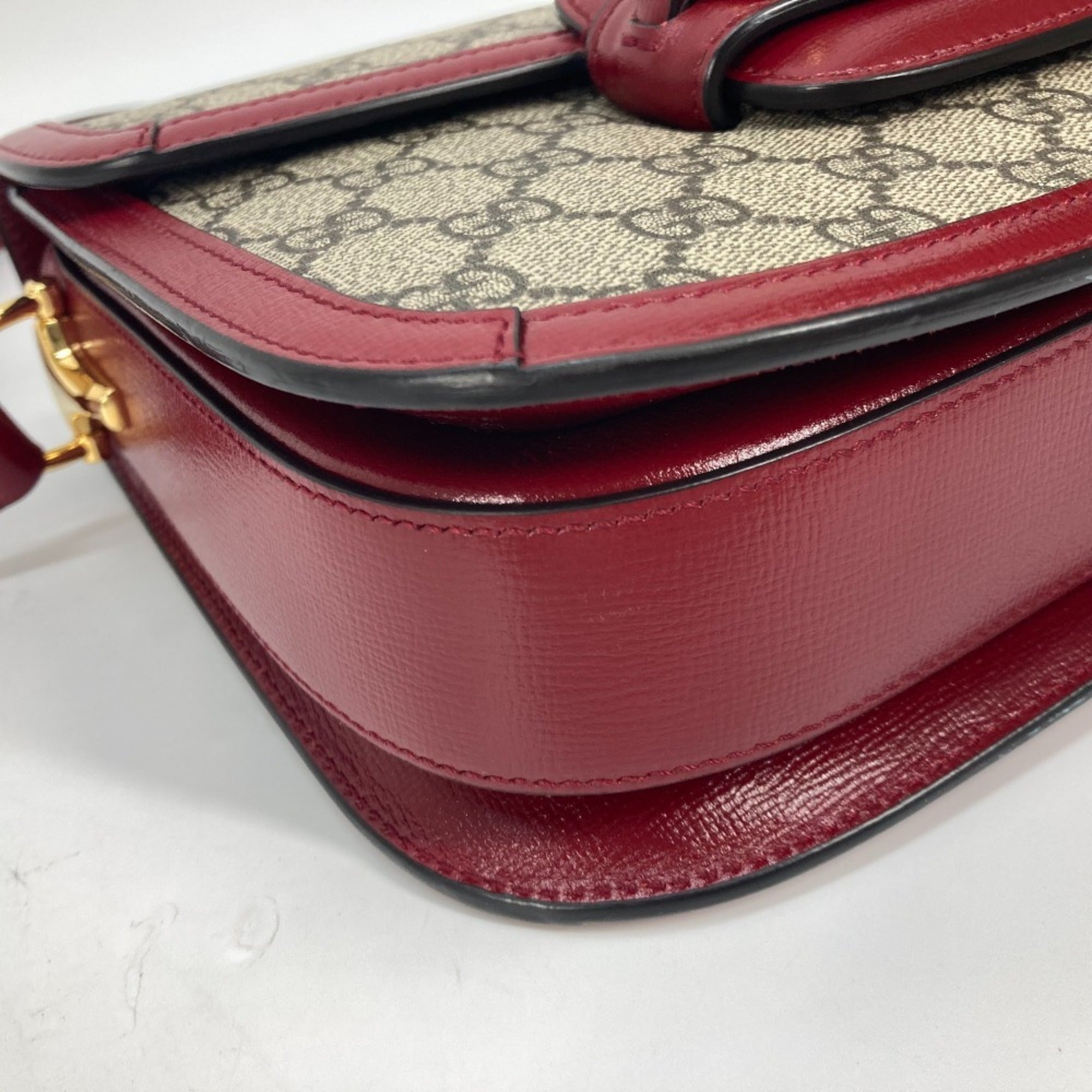 Gucci Beige Red Color Gg Supreme Leather Shoulder Bag (Pre-Owned)