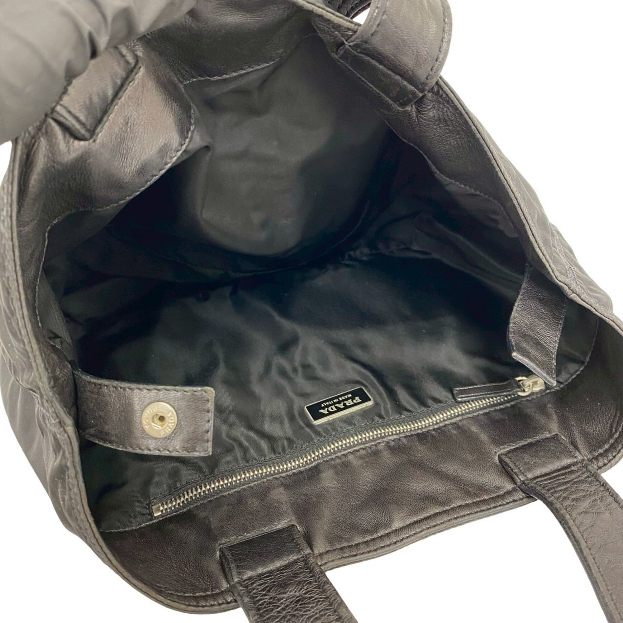 Prada Black Nylon Leather Handbag Tote Bag (Pre-Owned)