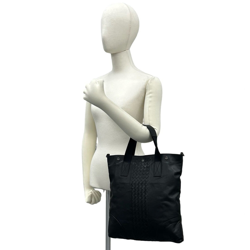 Bottega Veneta Black Leather Handbag Tote Bag (Pre-Owned)