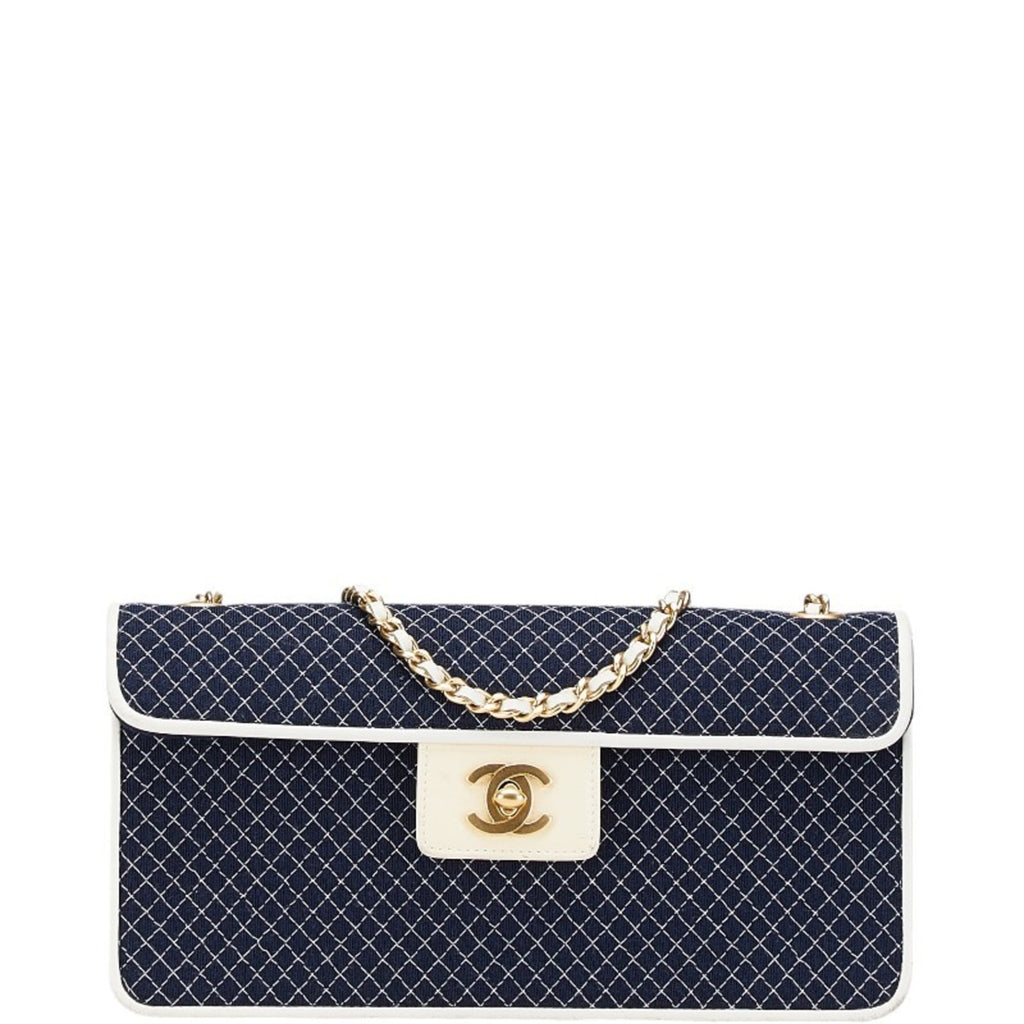 Chanel Navy White Canvas Patent Leather Shoulder Bag (Pre-Owned)