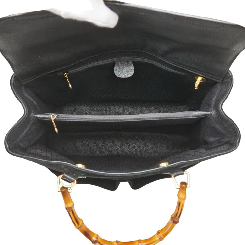 Gucci Bamboo Black Suede Leather Shoulder Bag Tote Bag (Pre-Owned)