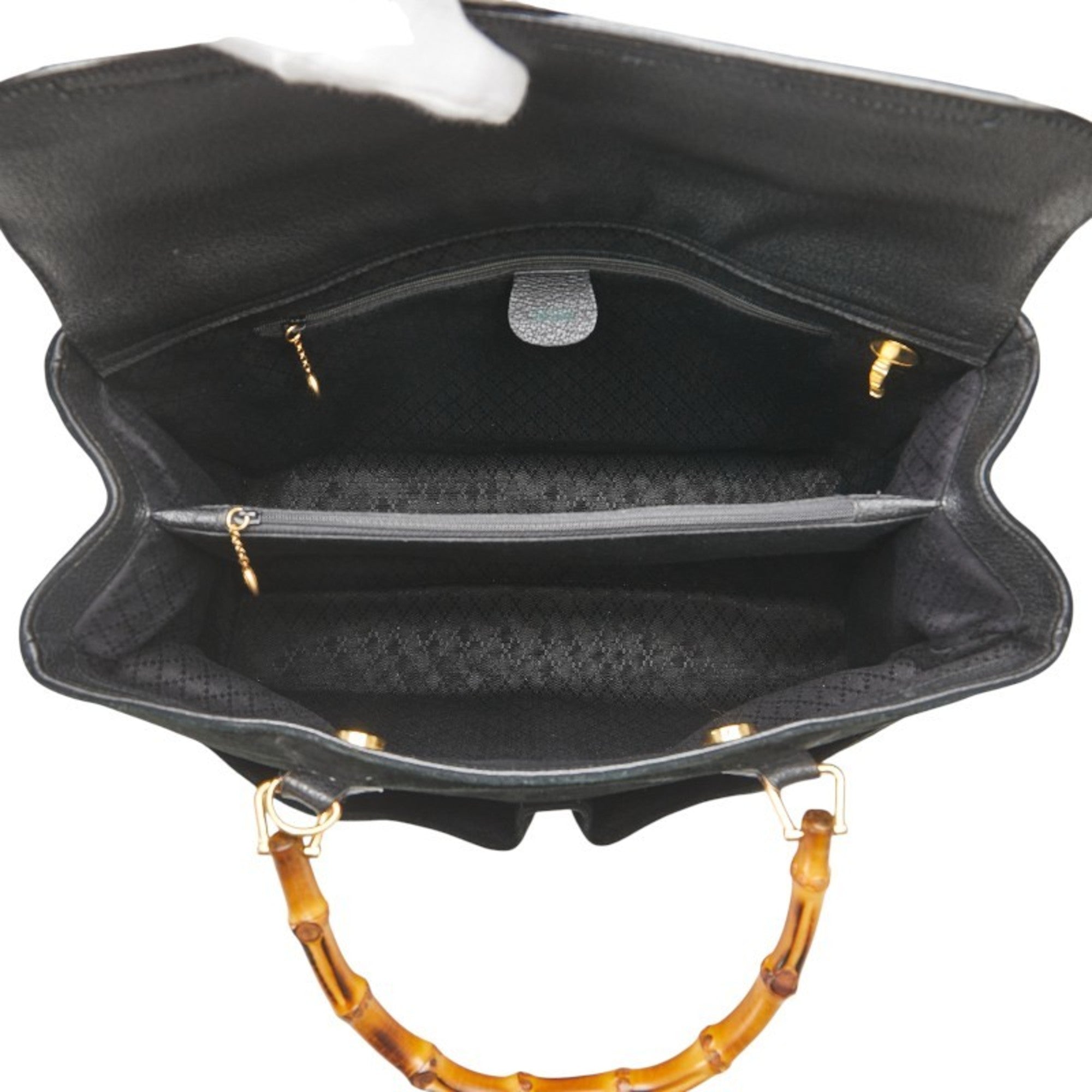 Gucci Bamboo Black Suede Leather Shoulder Bag Tote Bag (Pre-Owned)