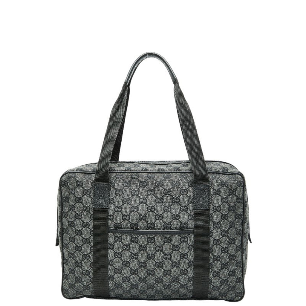 Gucci Black Gray Canvas Leather Handbag (Pre-Owned)