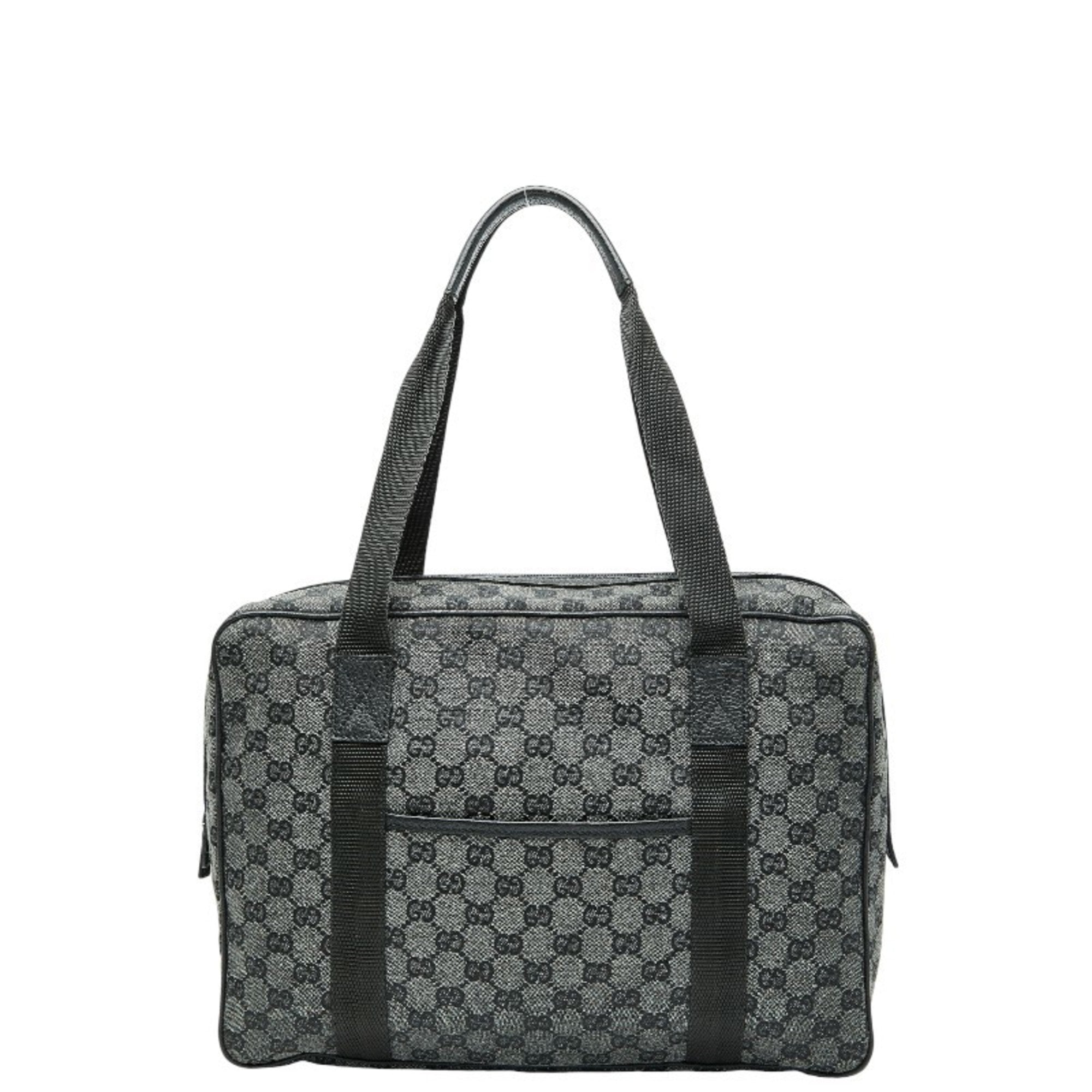Gucci Black Gray Canvas Leather Handbag (Pre-Owned)