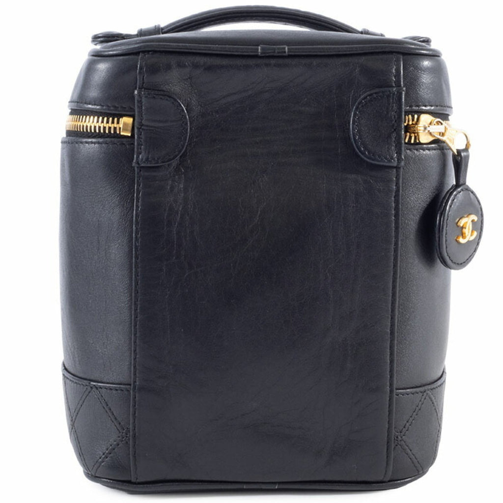 Chanel Black Leather Handbag Pouch Vanity Bag (Pre-Owned)