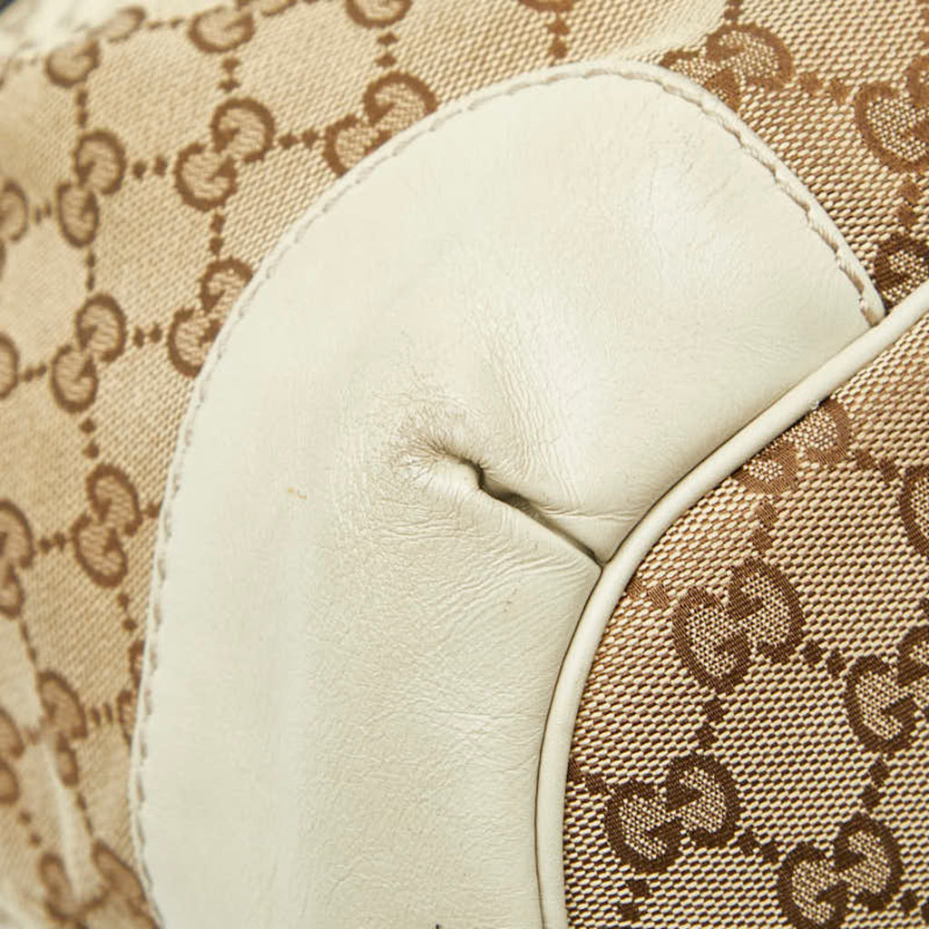 Gucci Beige Brown Canvas Leather Shoulder Bag Tote Bag (Pre-Owned)