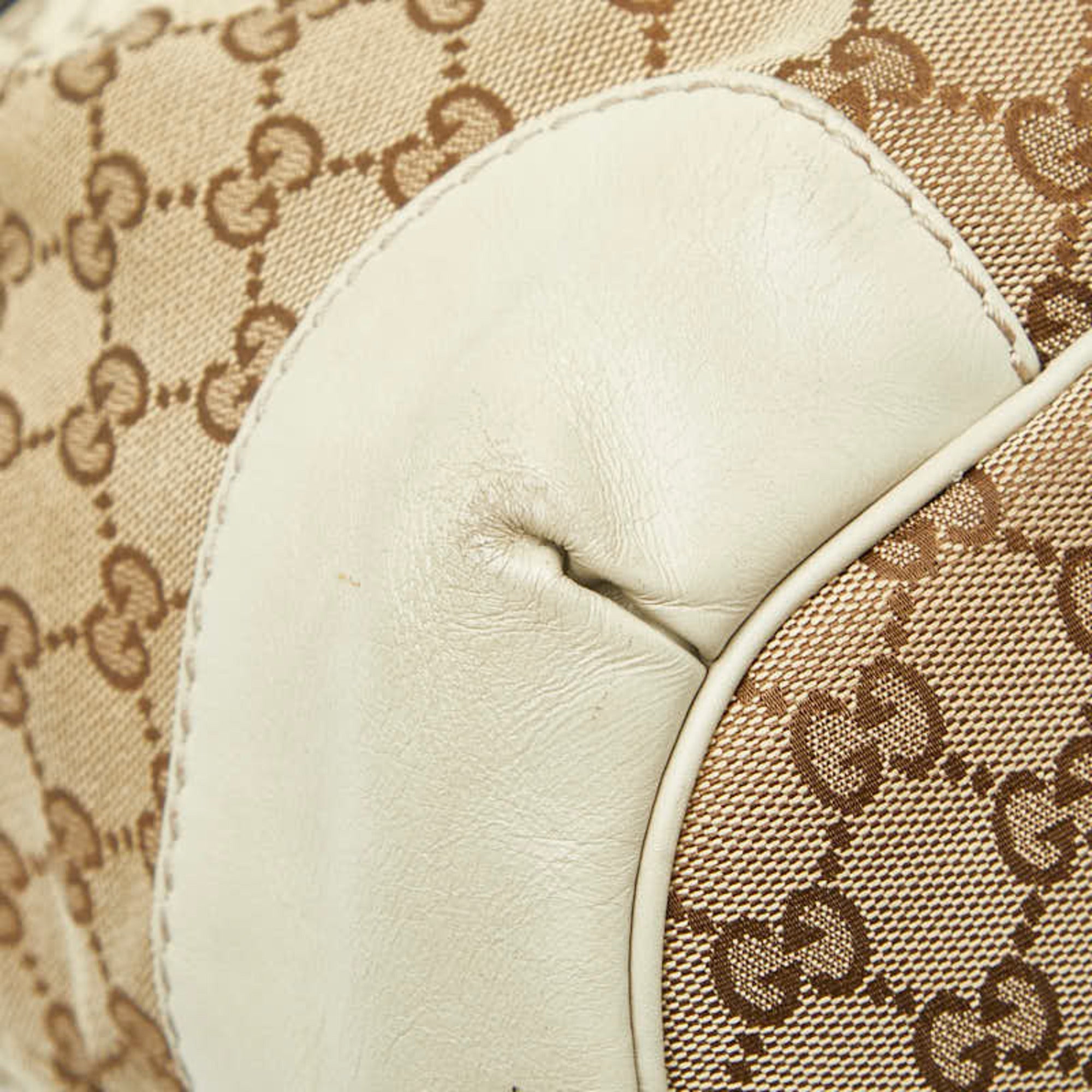Gucci Beige Brown Canvas Leather Shoulder Bag Tote Bag (Pre-Owned)