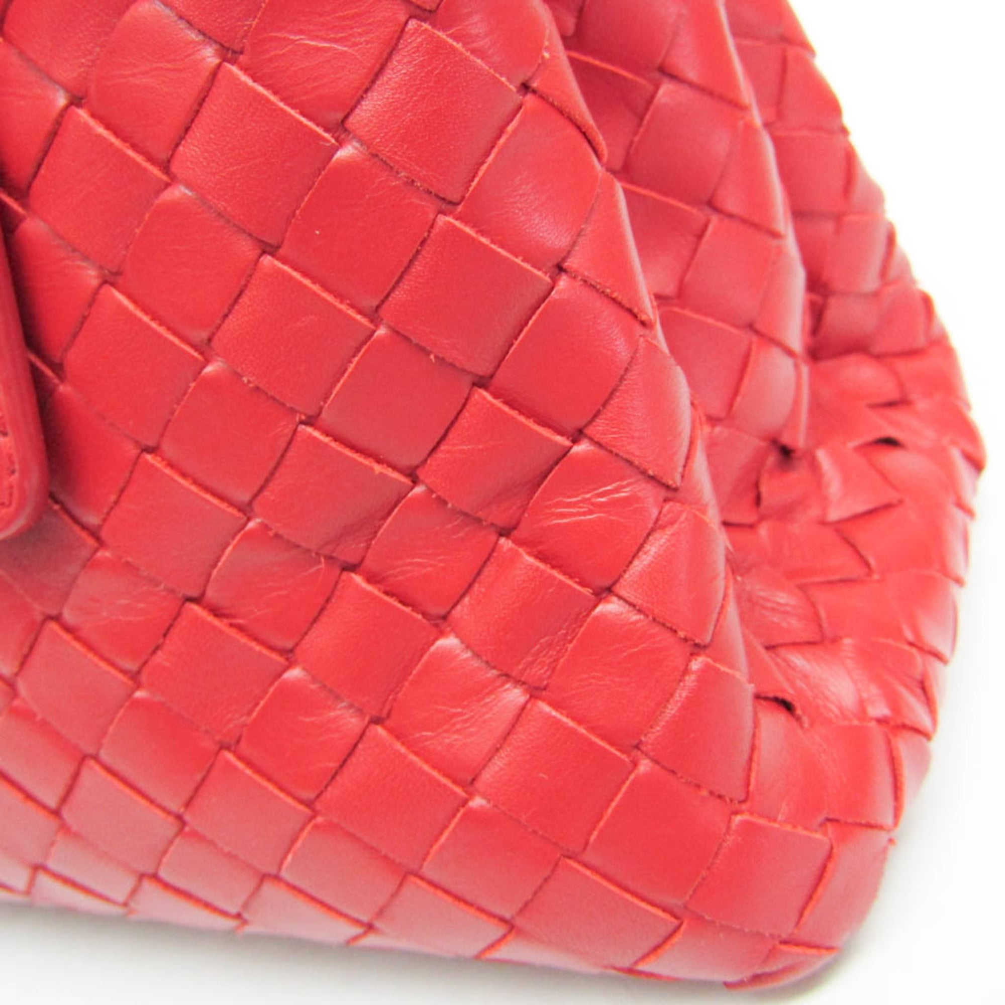 Bottega Veneta Roma Bag Intrecciato Nappa Red Leather Shoulder Bag Bag (Pre-Owned)