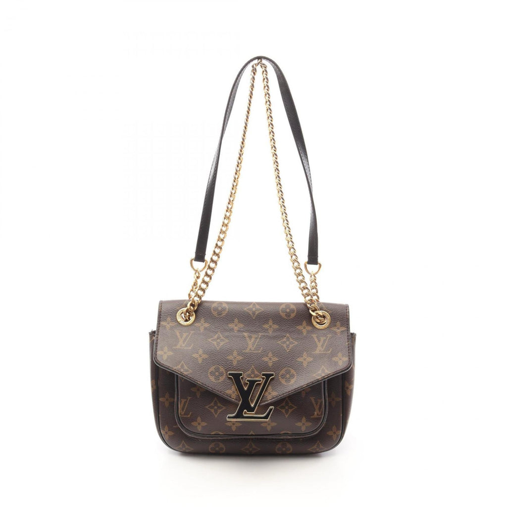 Louis Vuitton Black Brown Coated Canvas Leather Shoulder Bag (Pre-Owned)