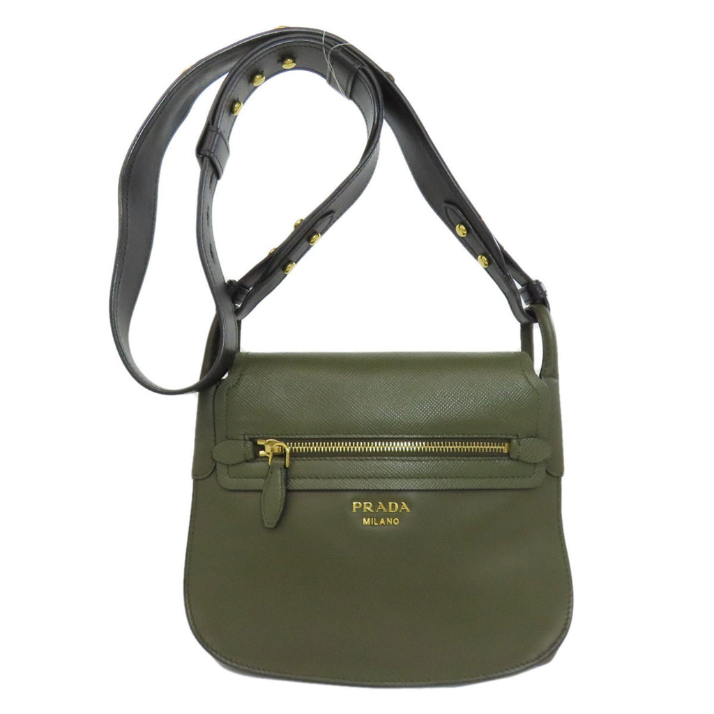 Prada Khaki Leather Shoulder Bag (Pre-Owned)
