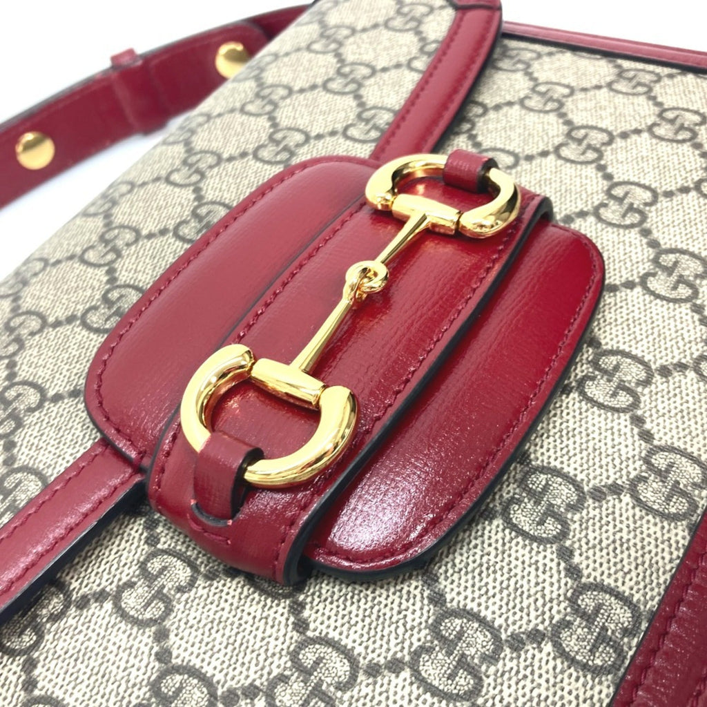 Gucci Beige Red Color Gg Supreme Leather Shoulder Bag (Pre-Owned)