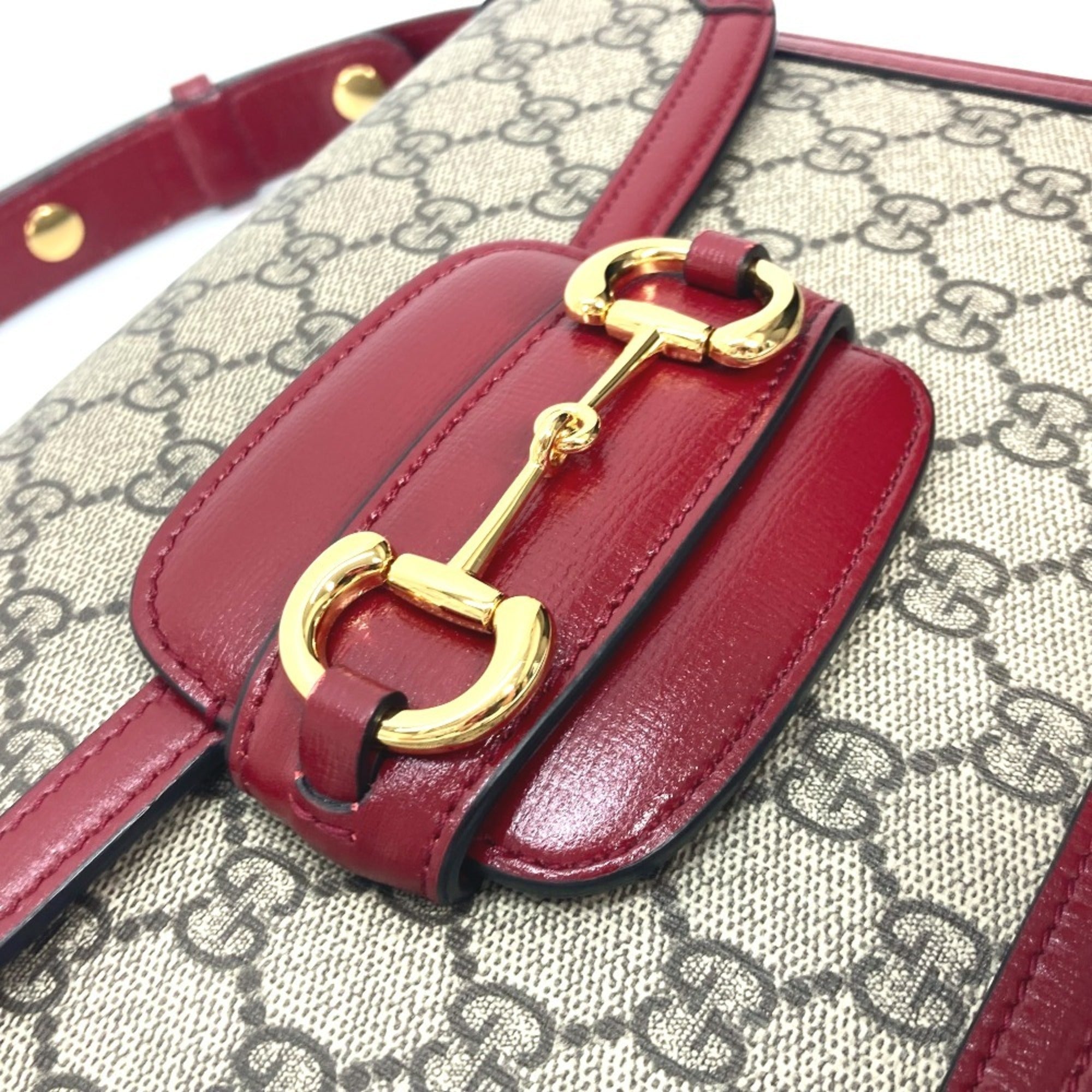 Gucci Beige Red Color Gg Supreme Leather Shoulder Bag (Pre-Owned)