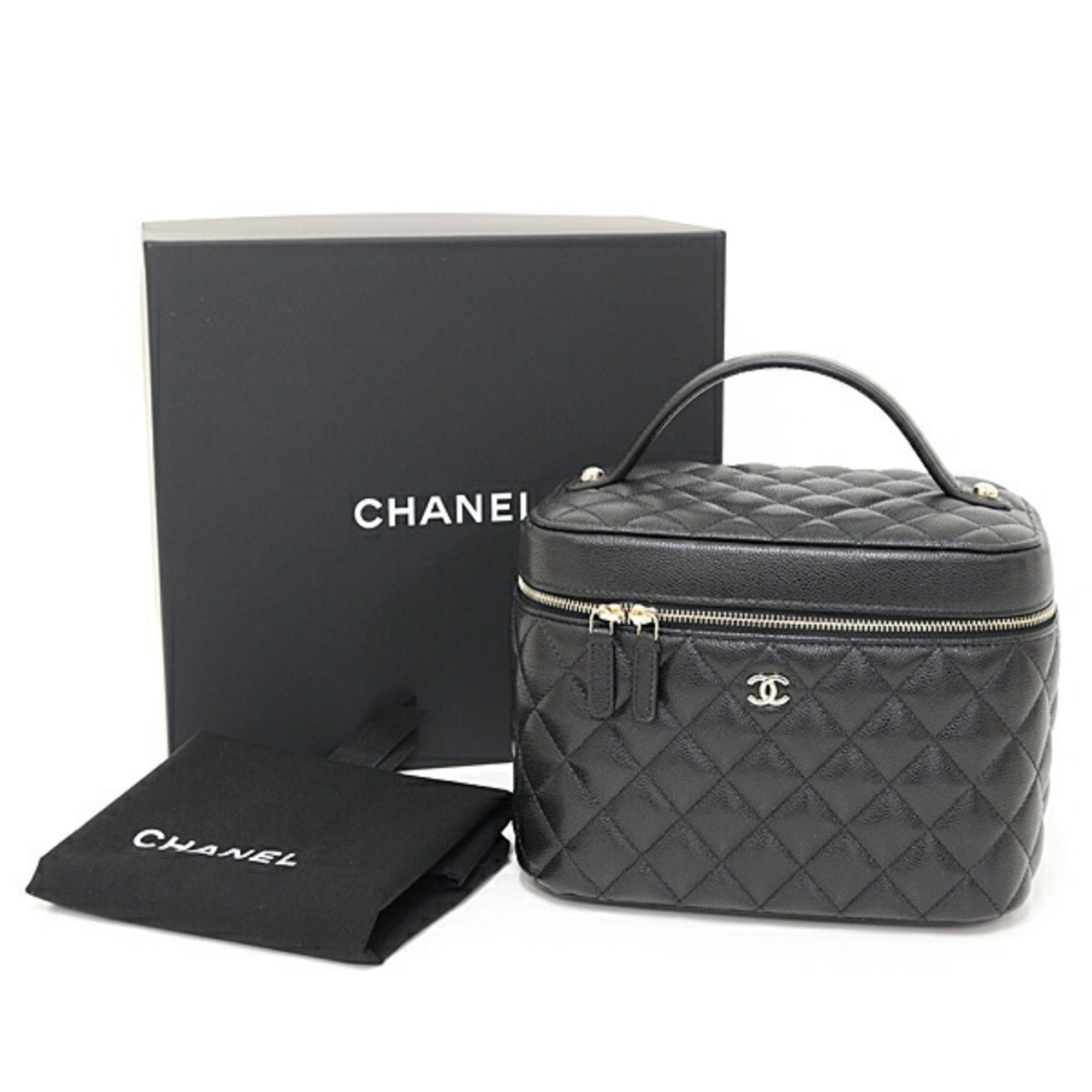 Chanel Black Grained Calfskin Handbag Vanity Bag (Pre-Owned)