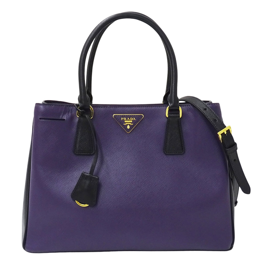 Prada Black Purple Leather Handbag Shoulder Bag (Pre-Owned)