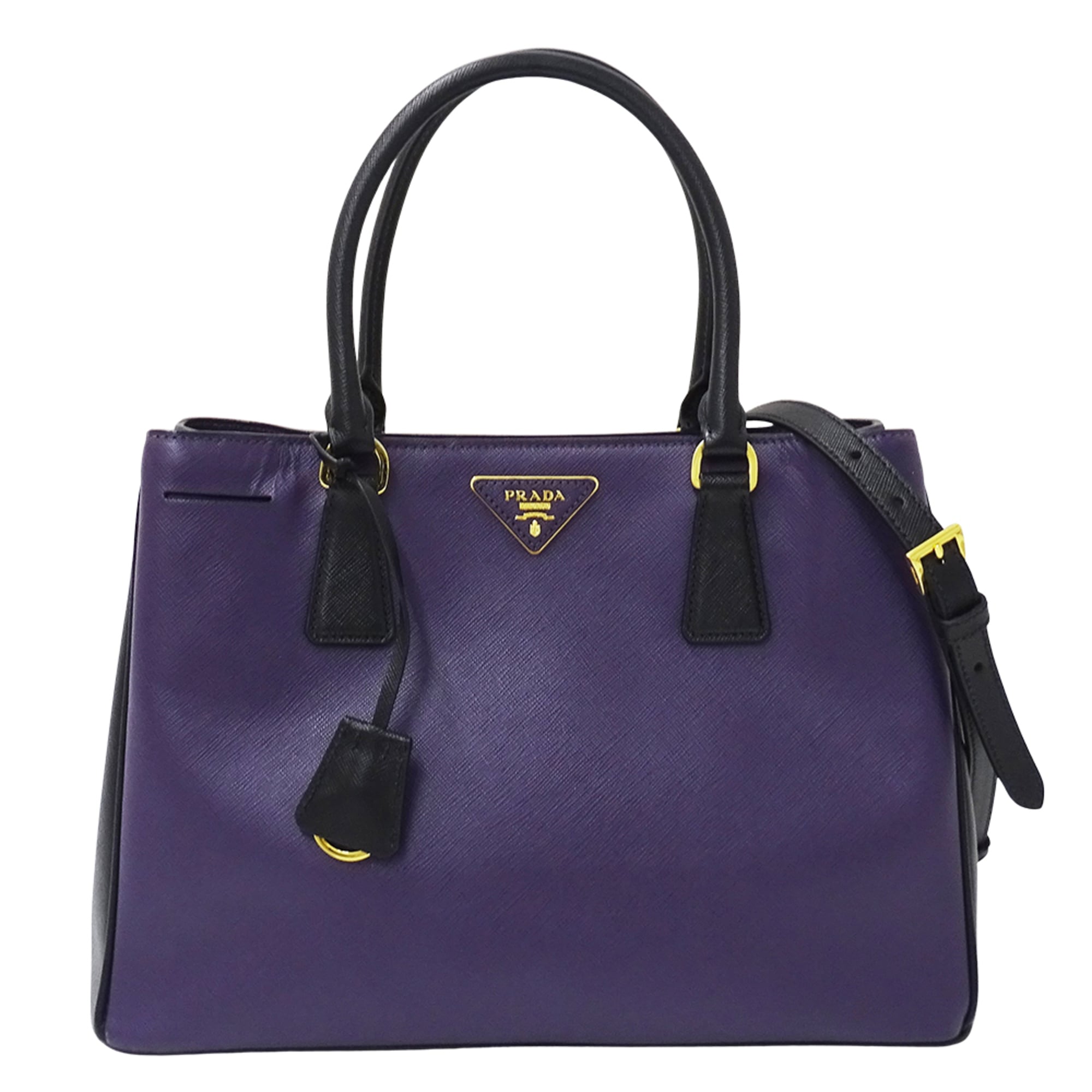 Prada Black Purple Leather Handbag Shoulder Bag (Pre-Owned)