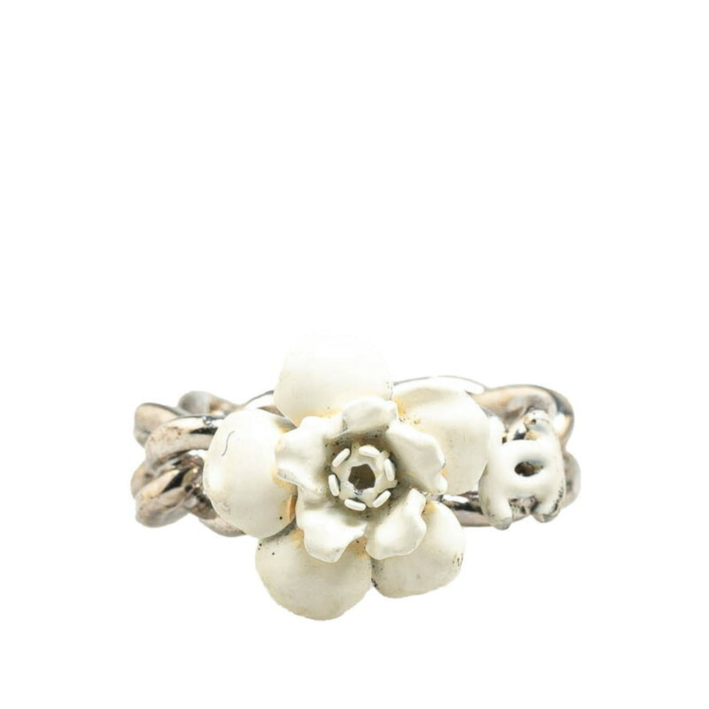 Chanel Silver White Metal Band Ring (Pre-Owned)