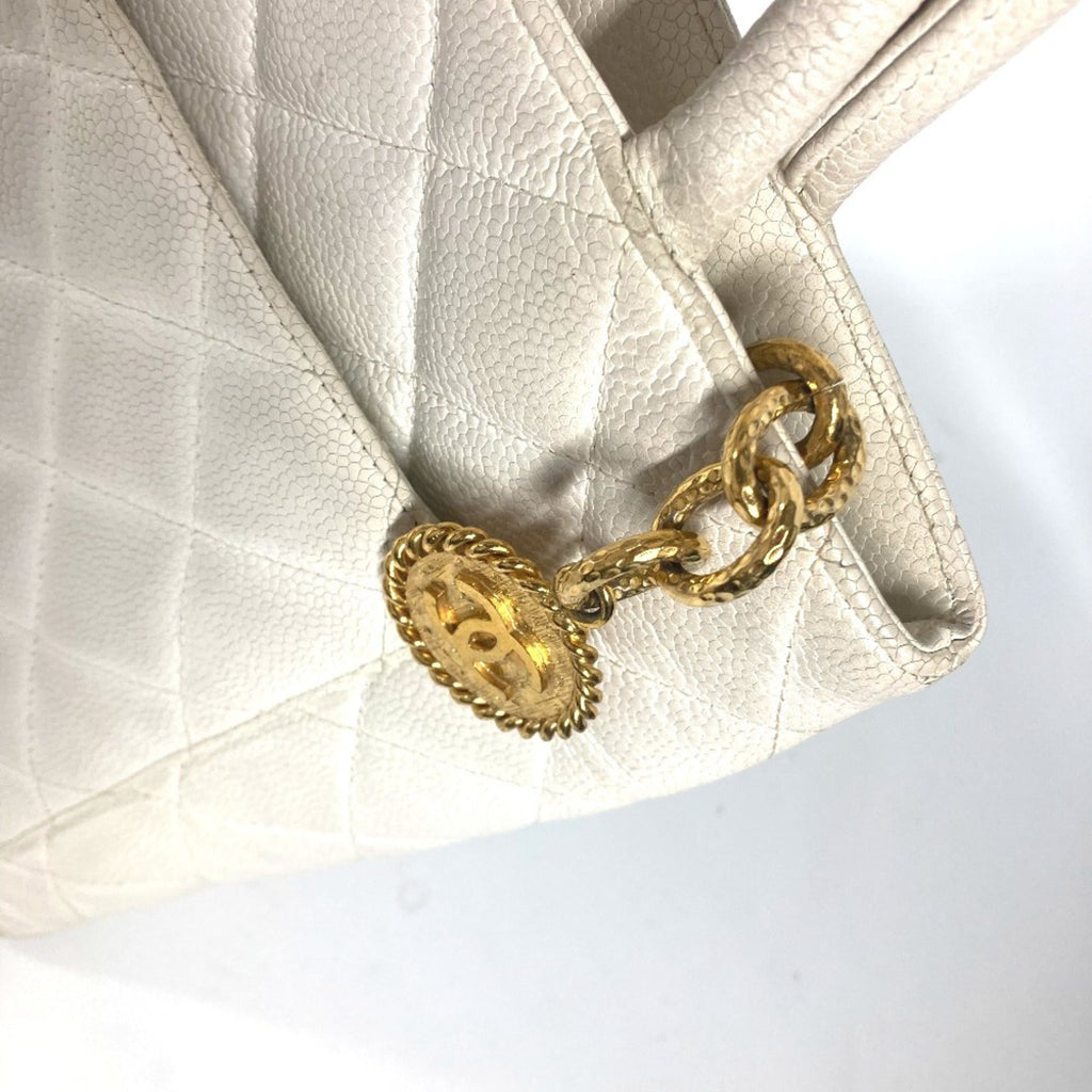 Chanel White Caviar Leather Shoulder Bag Tote Bag (Pre-Owned)