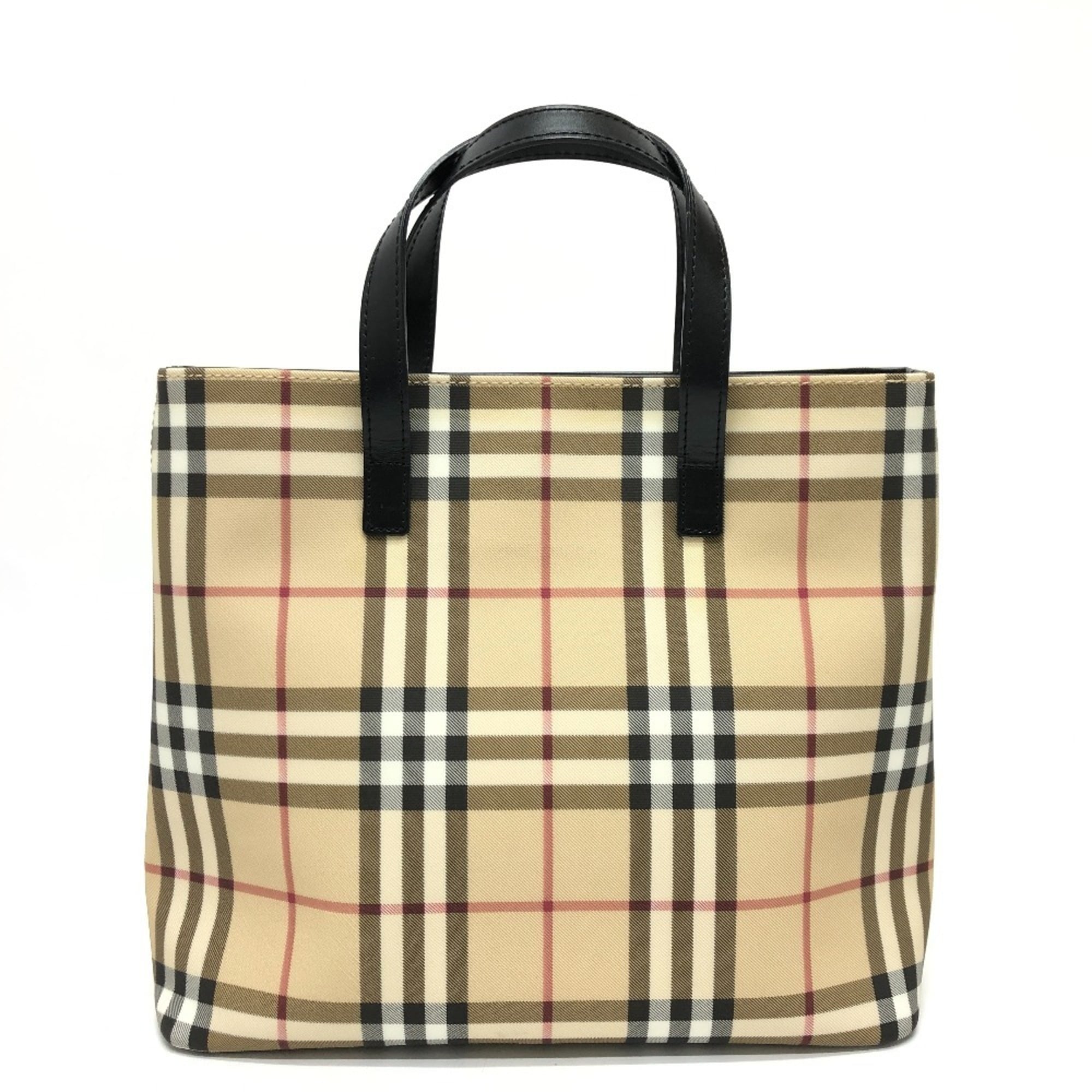 Burberry Beige Black Red Color Pvc Leather Handbag Tote Bag (Pre-Owned)