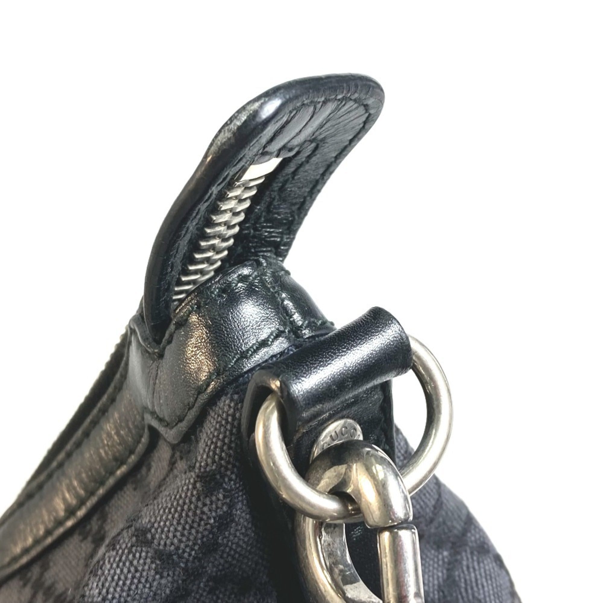 Gucci Diamante Black Gray Canvas Shoulder Bag (Pre-Owned)